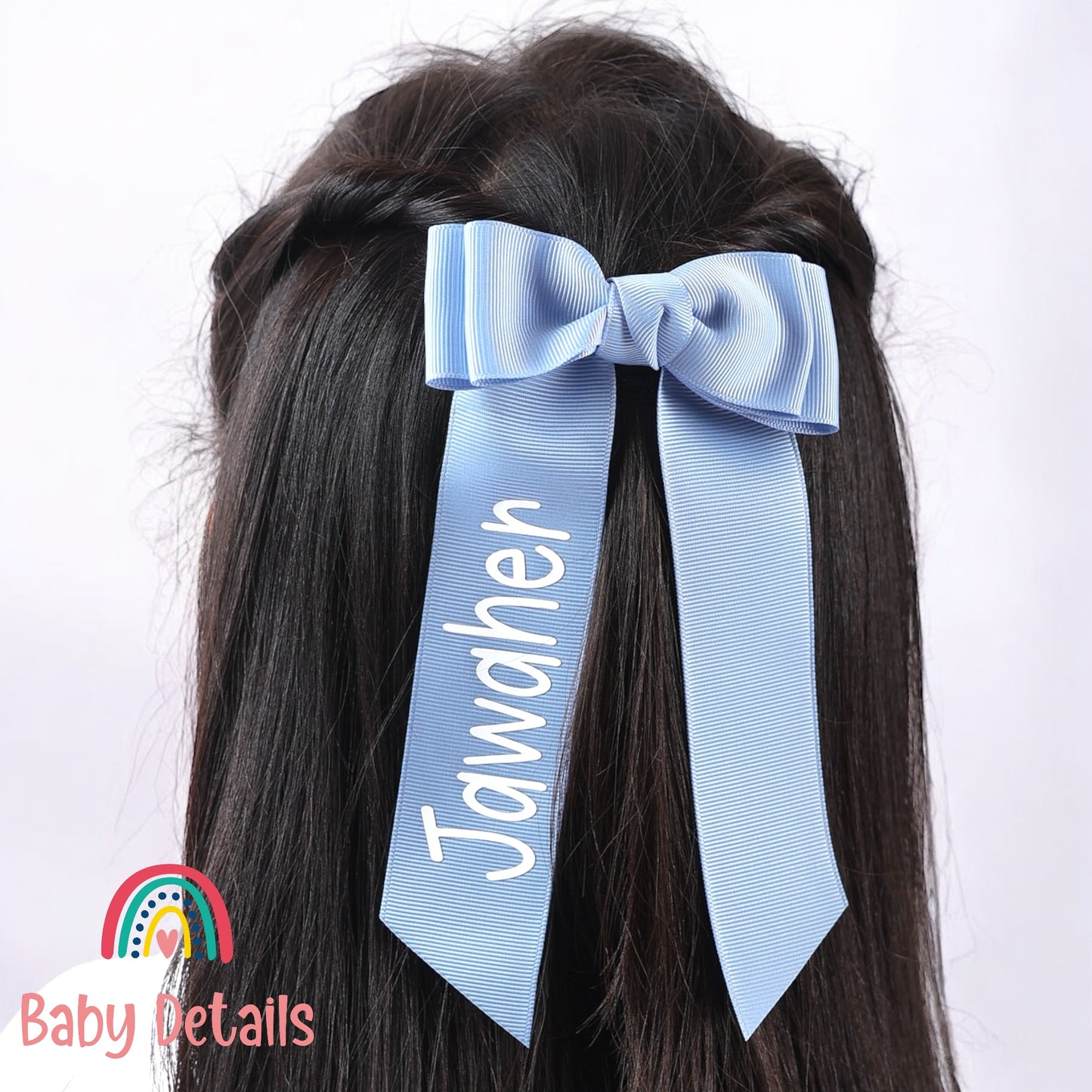 Long Simple Personalized Bow - Ice Blue