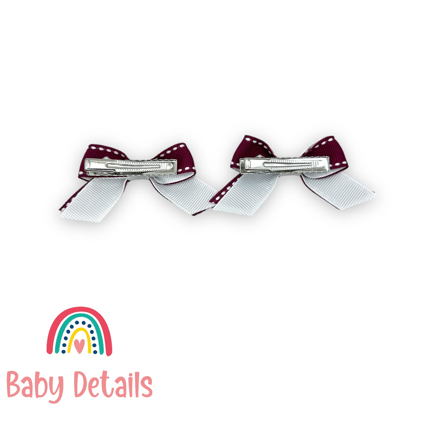 Set of 2 mini stripe hair clips - Maroon