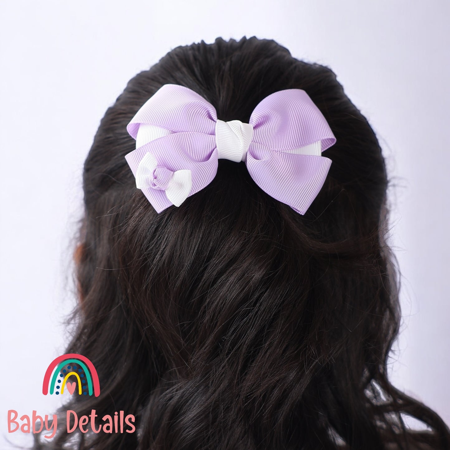 Elegant Pair Bow Clip- Purple & White