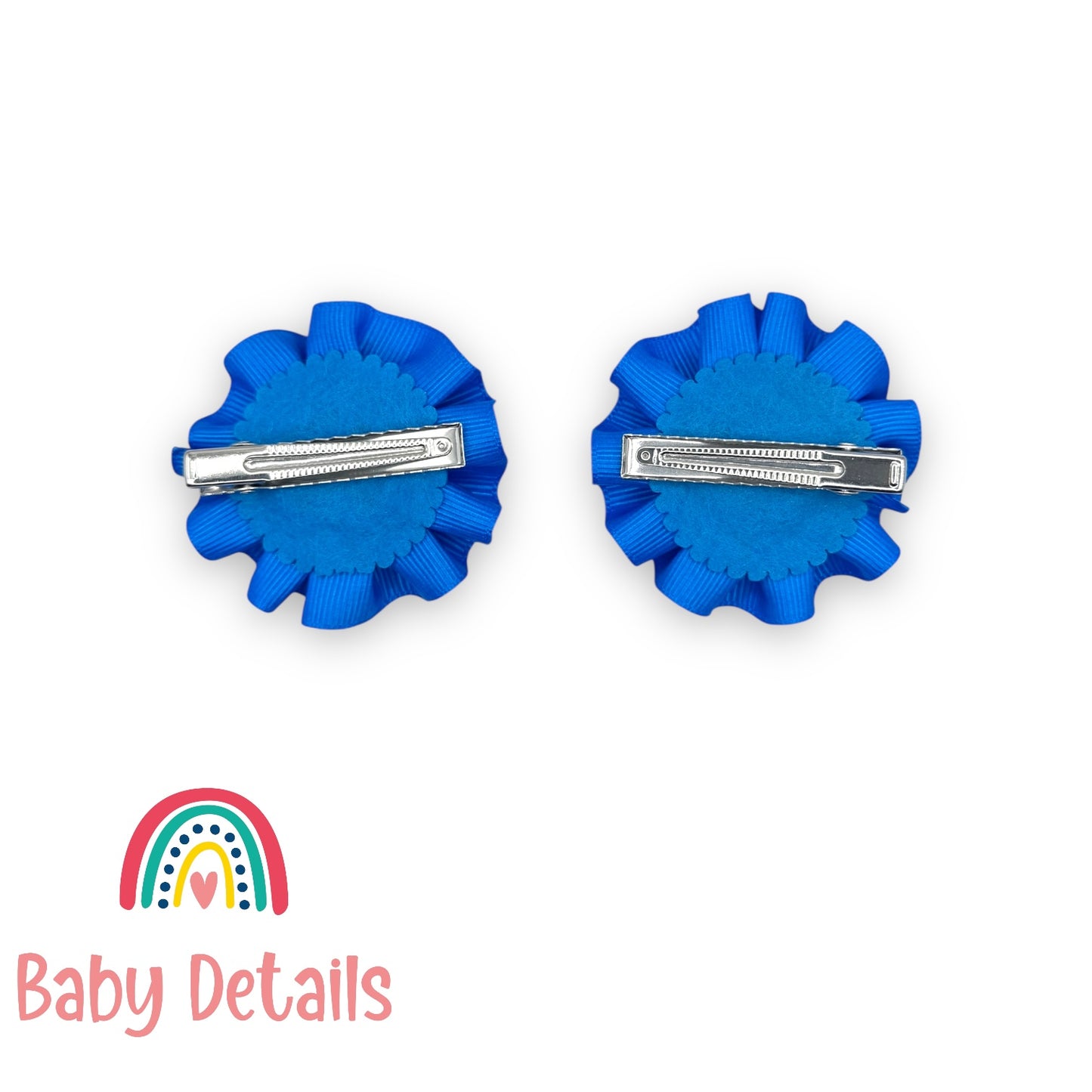 Set of 2 Rosette Bow Hair Clips - Blue