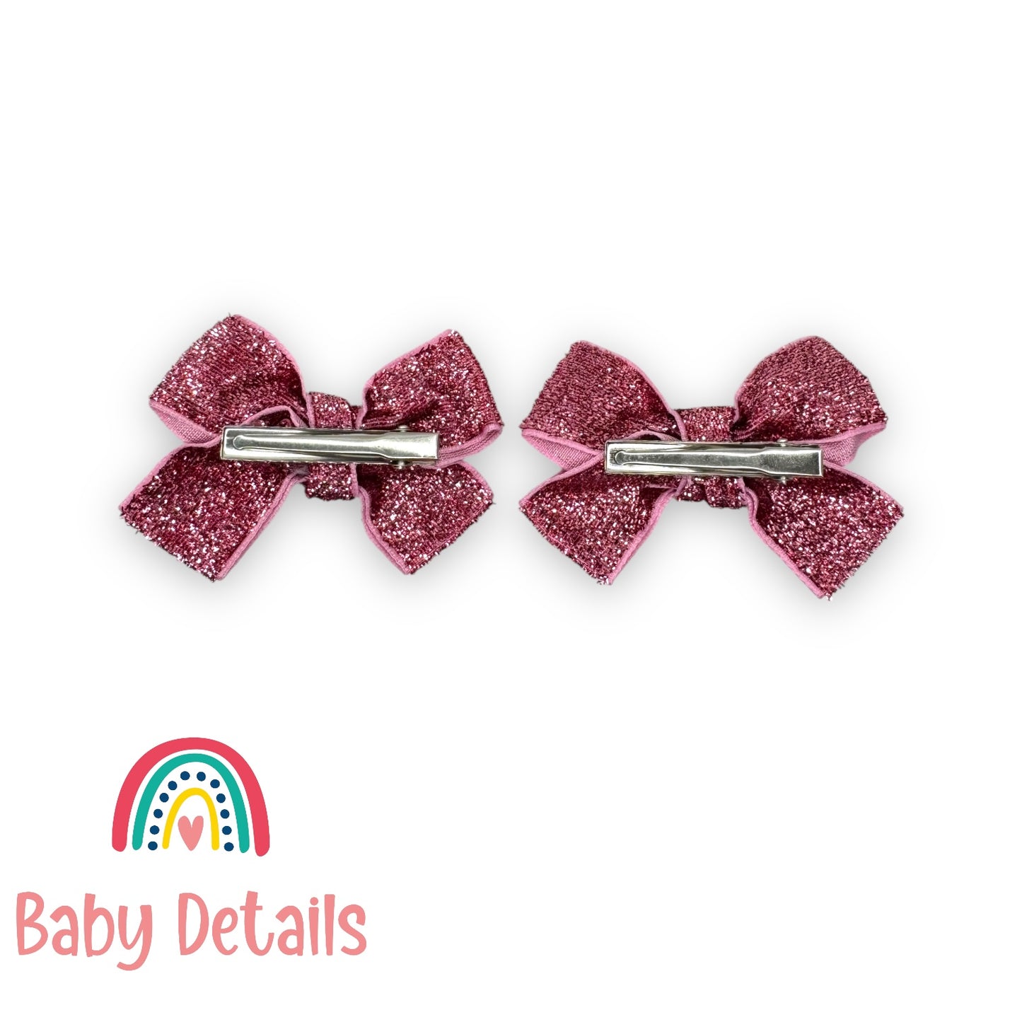 Set of 2 Glitter Bow Clips - Light Pink