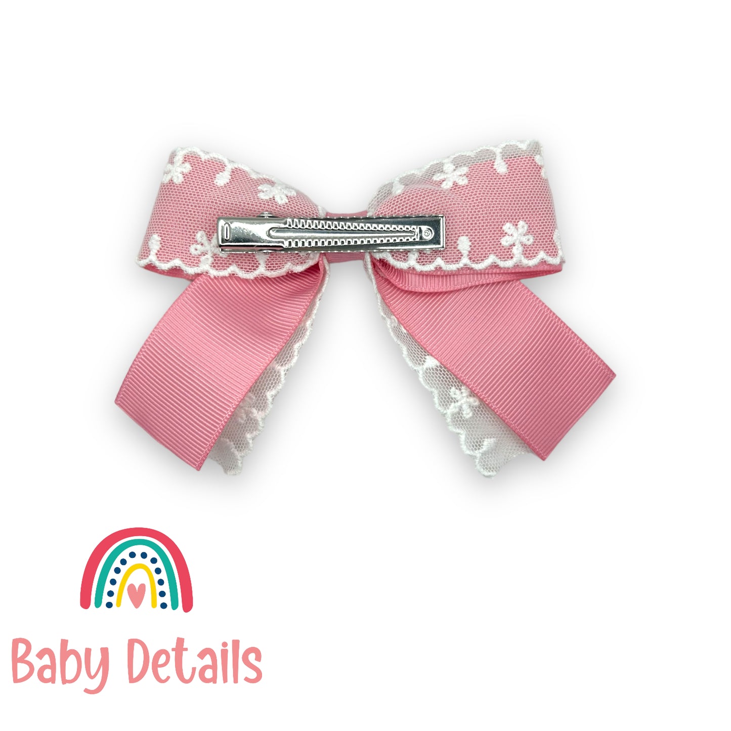 bow with white flowers - Light Pink