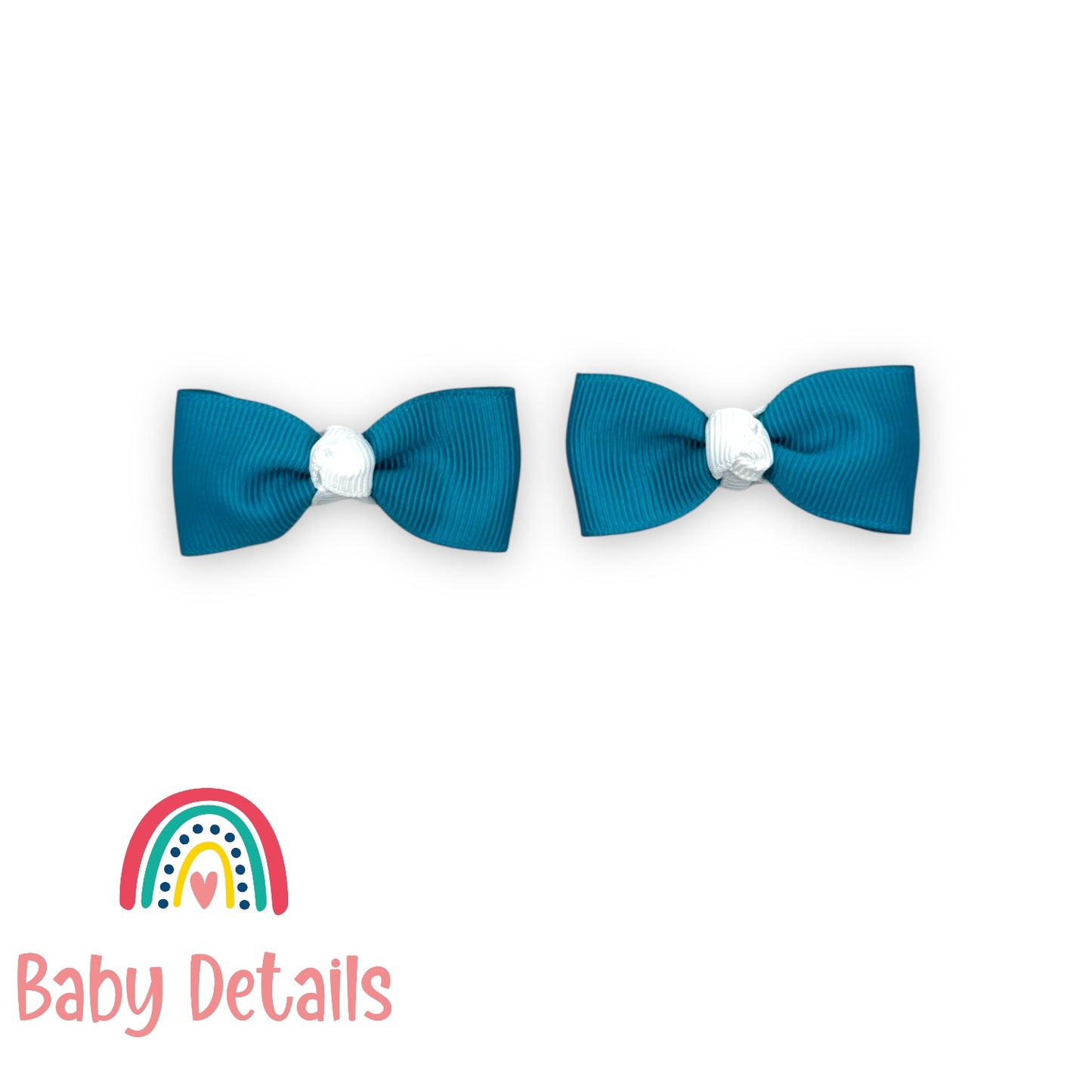 Set of 2 Mini Elegant Bow Hair Clips - Pacific Blue & White