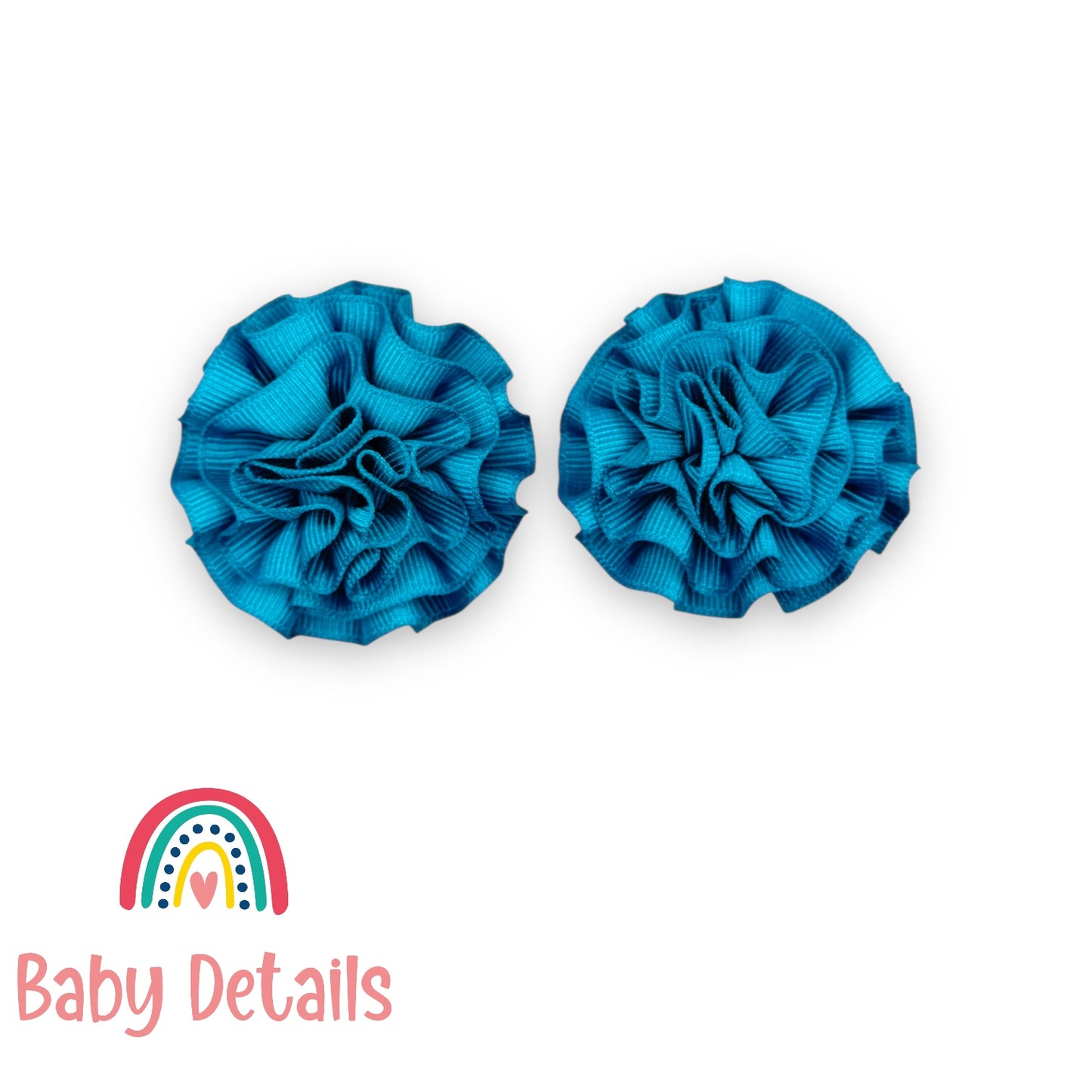 Set of 2 Rosette Bow Hair Clips - Pacific Blue