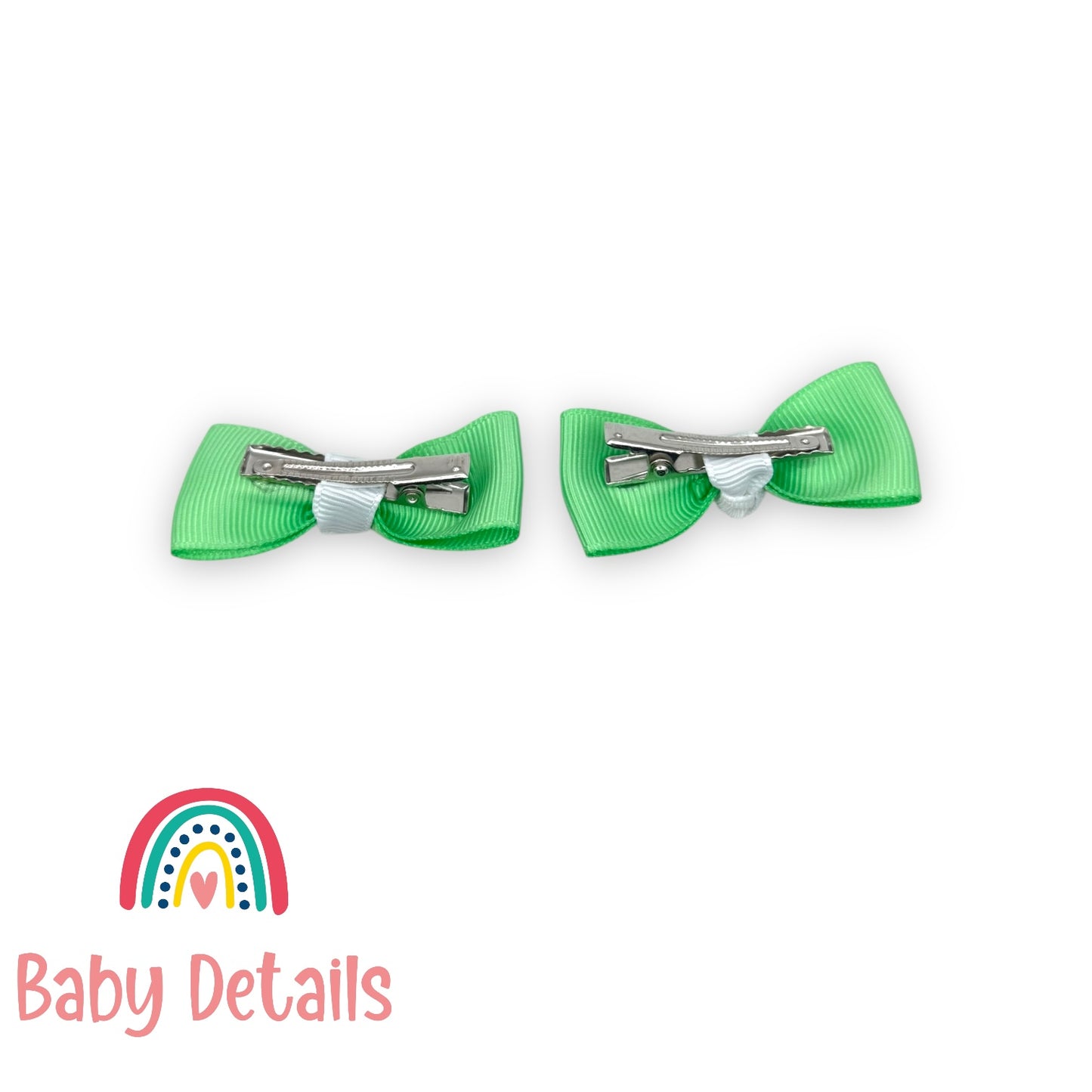 Set of 2 Mini Elegant Bow Hair Clips - Bright Green & White
