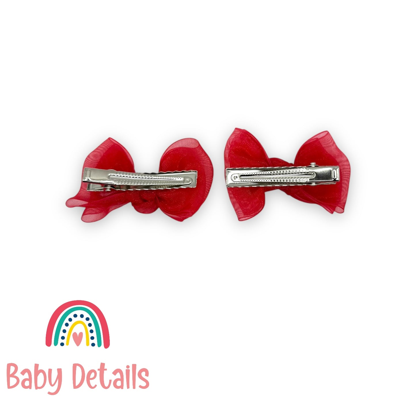 مشابك شعر أورجانزا بلمعة ناعمة - أحمر