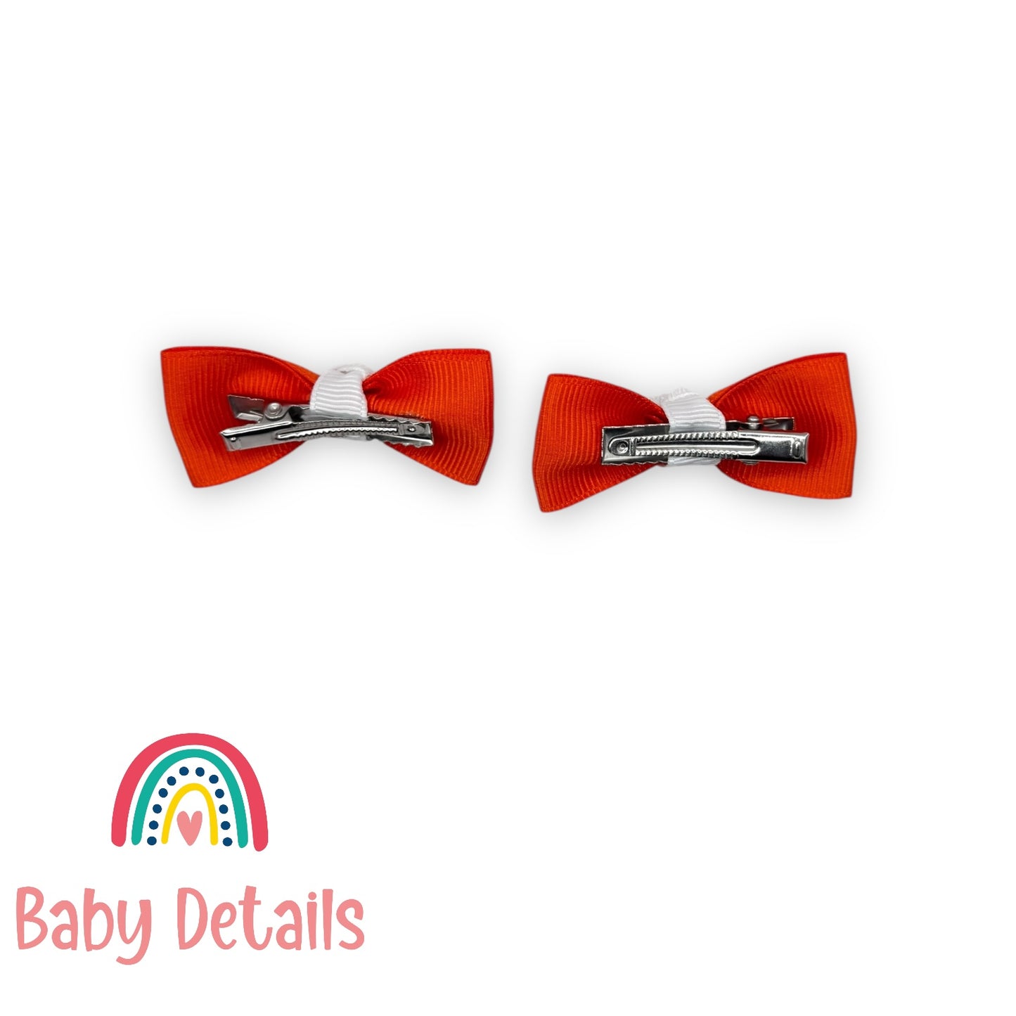 Set of 2 Mini Elegant Bow Hair Clips - Orange & White