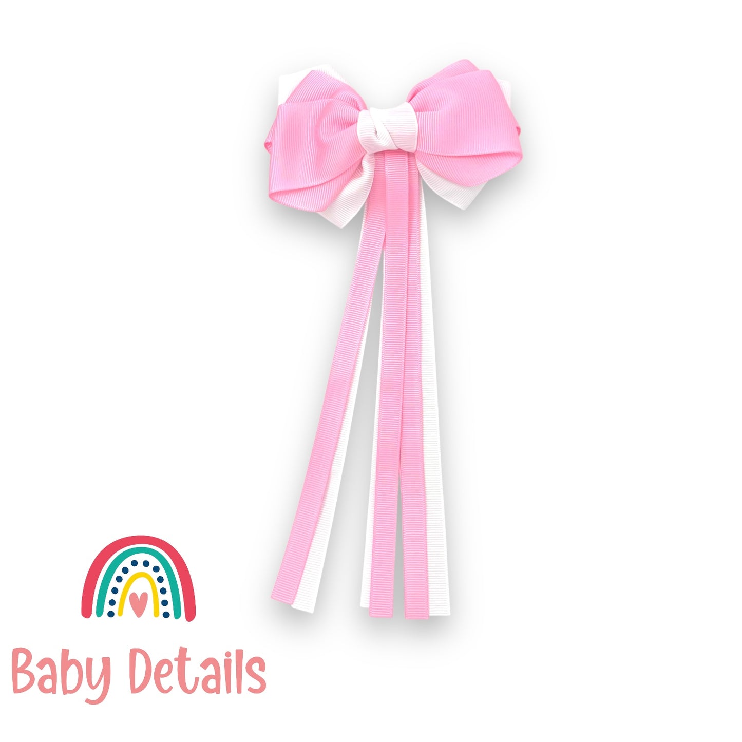 Big Bow Layers with Long Ribbons - Light Pink & White