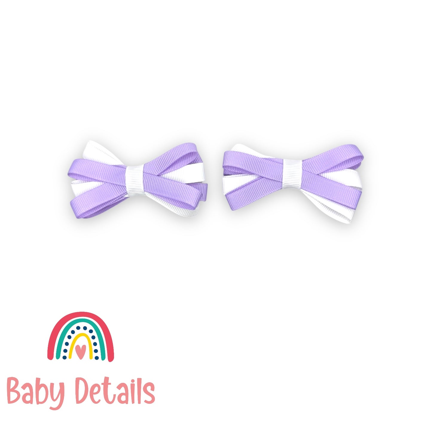 Set of 2 Thin Bow Hair Clips - Purple & White