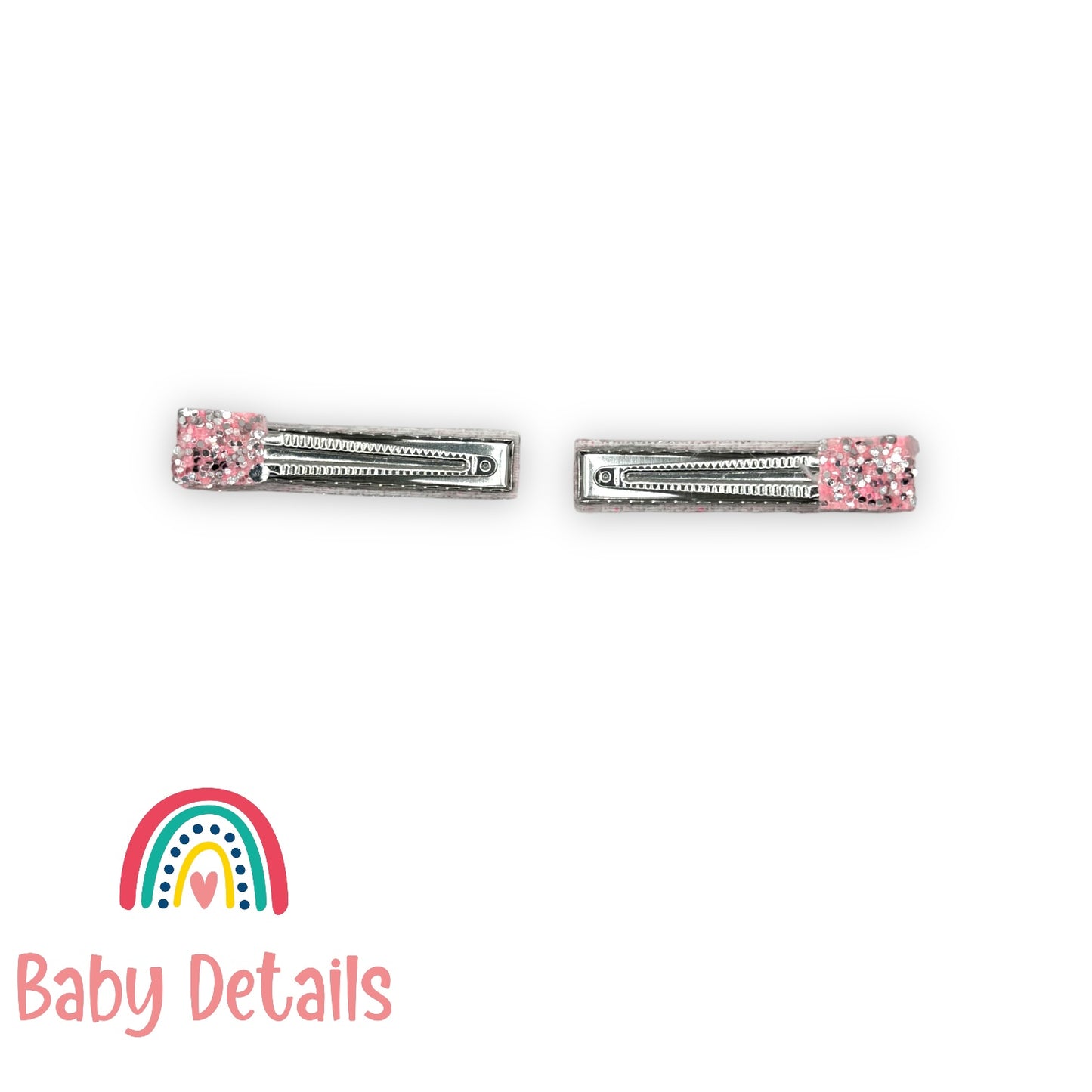 Glitter Bar Hair Clips - Light Pink with Silver