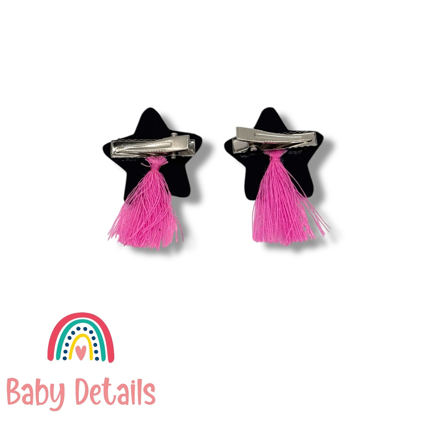 Classic Silver Glitter Star Hair Clips - Pink threads