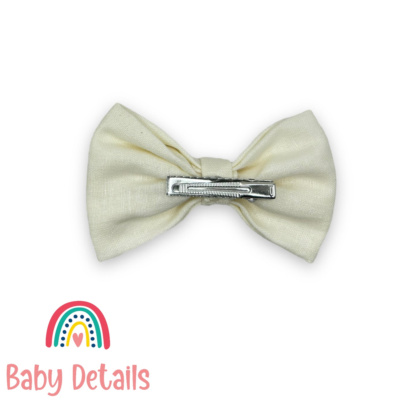 Linen Bow Hair Clip with Crystals - Offwhite
