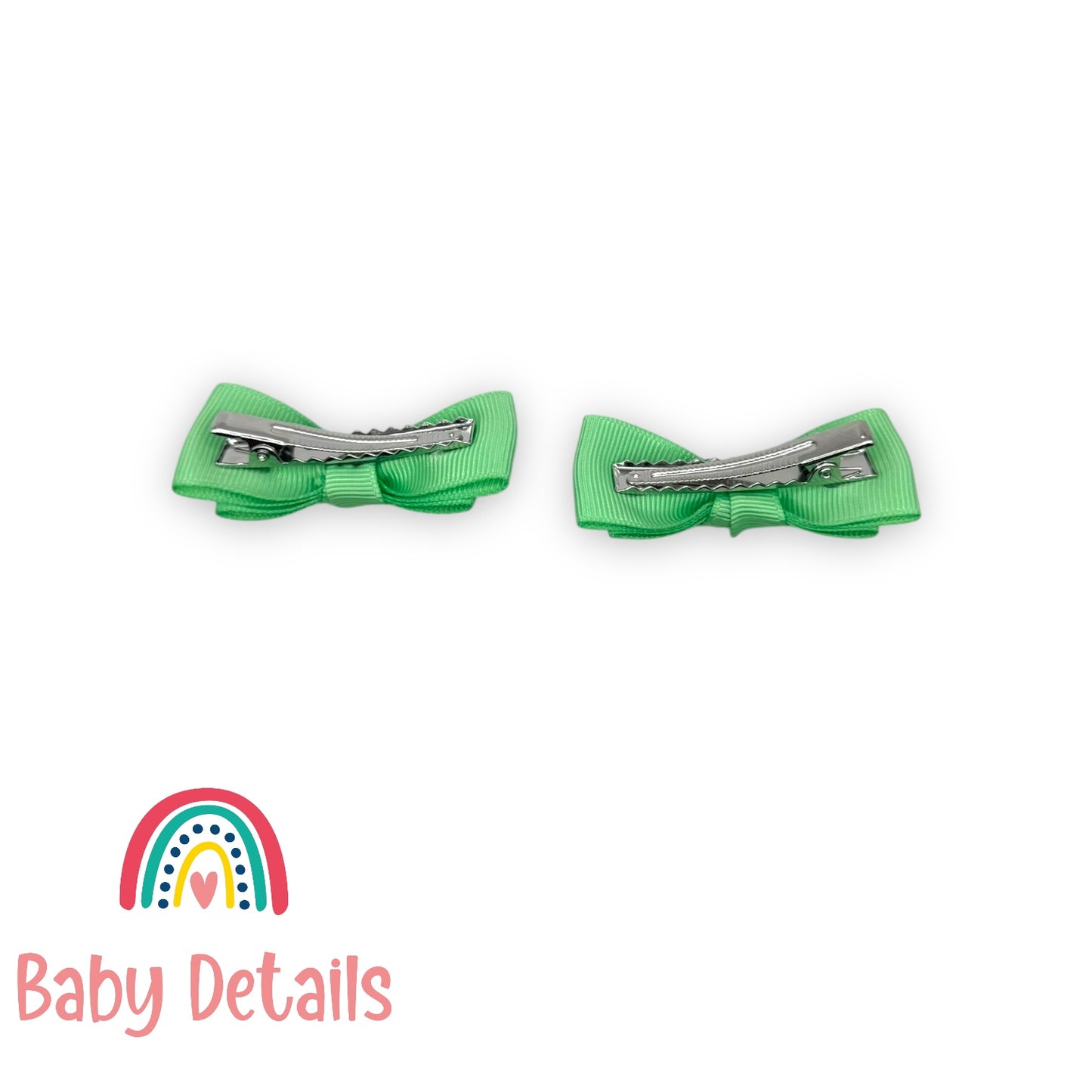Set of 2 Mini Simple Hair Clips - Bright Green