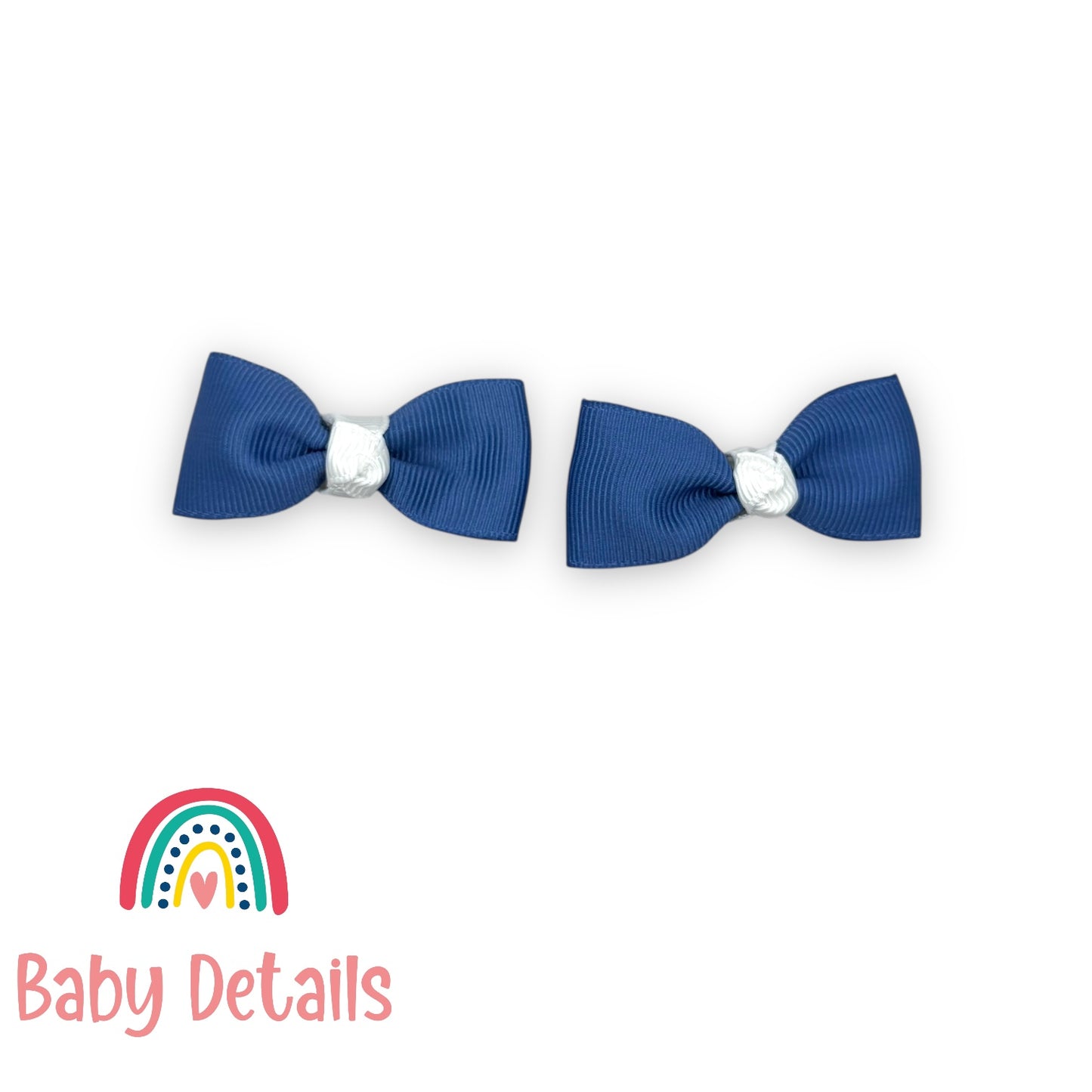 Set of 2 Mini Elegant Bow Hair Clips - Blue Grey & White