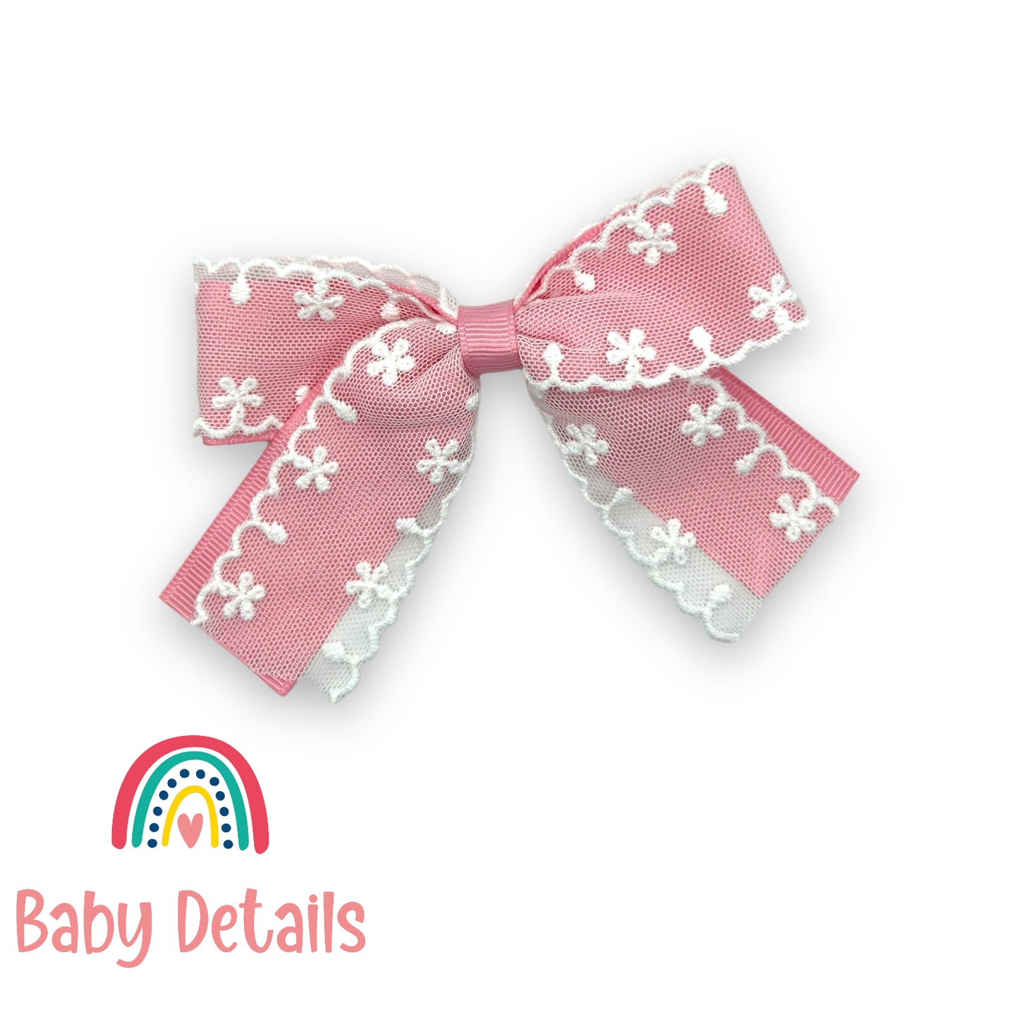 bow with white flowers - Light Pink