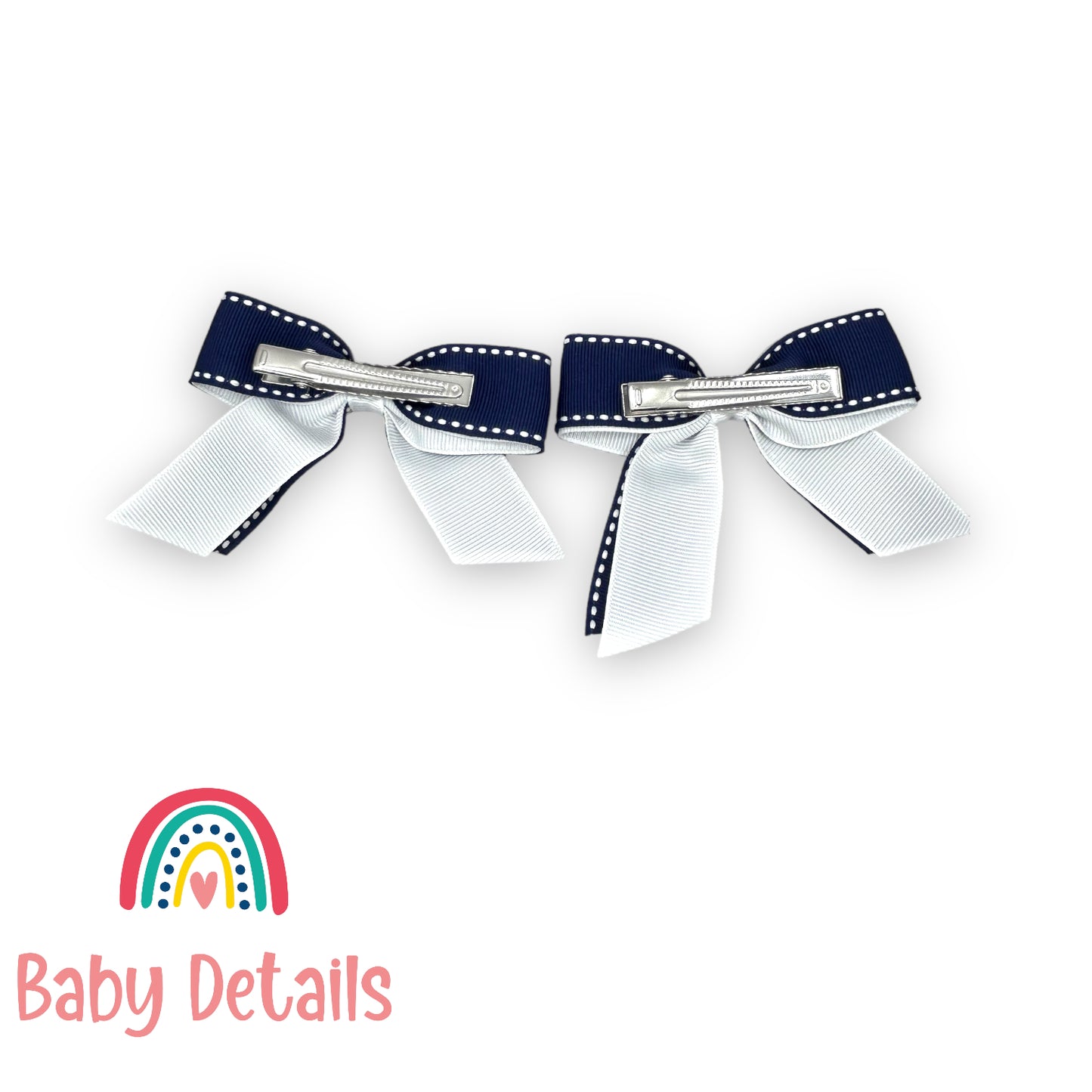 Set of 2 stripe hair clips - Navy Blue