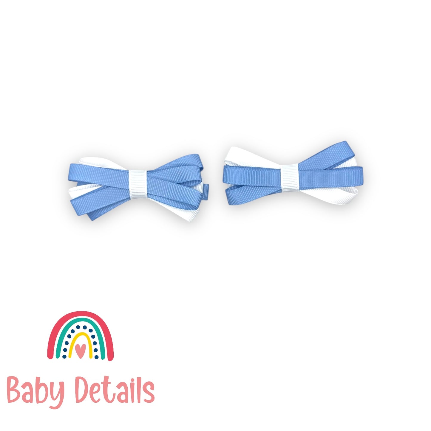 Set of 2 Thin Bow Hair Clips - Ice Blue & White