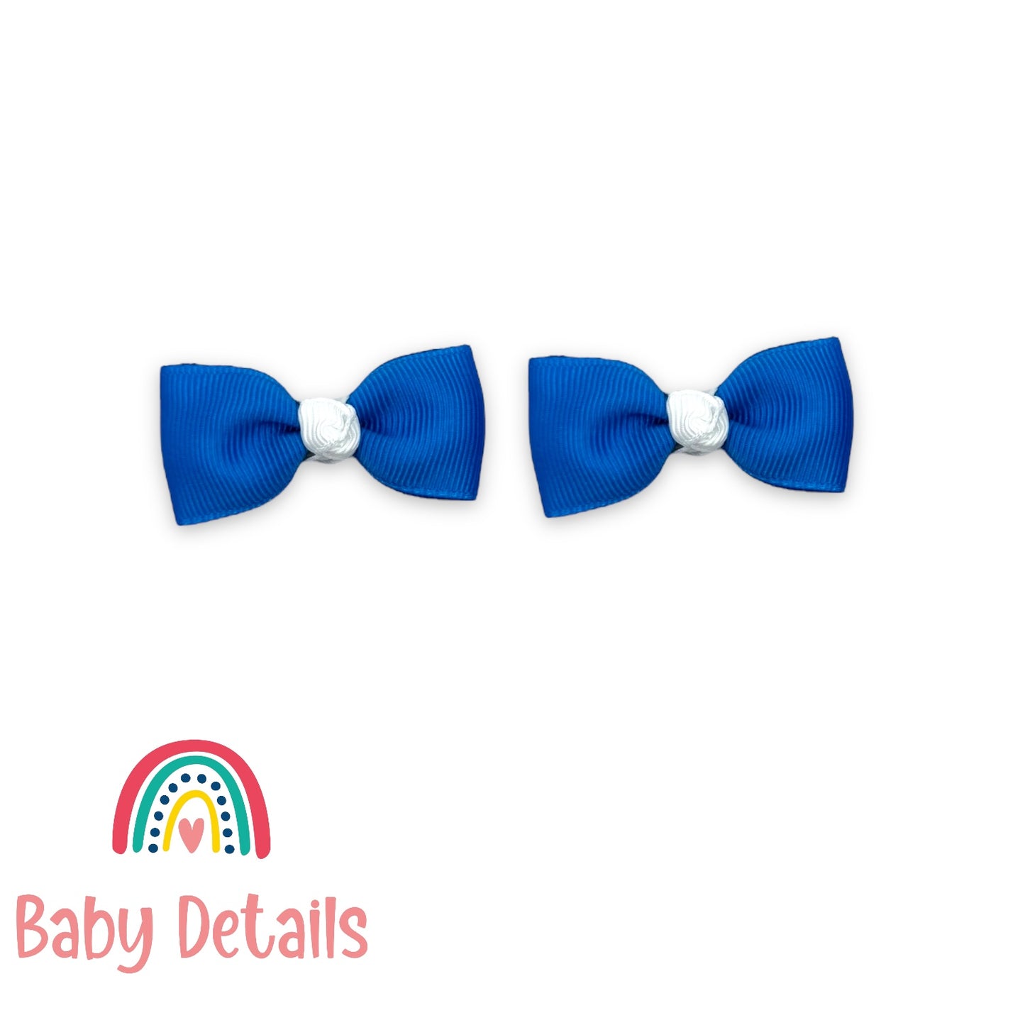 Set of 2 Mini Elegant Bow Hair Clips - Blue & White