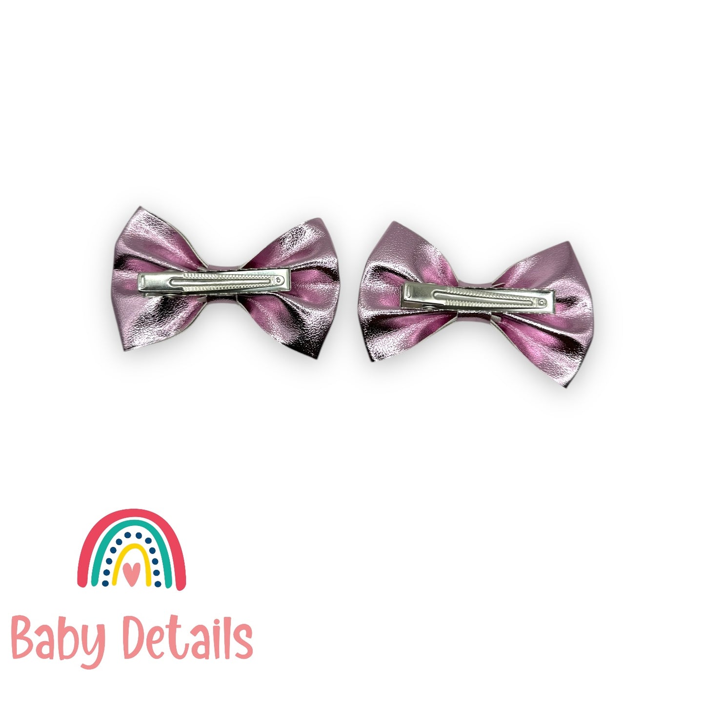 Set of 2 metallic leather bows - Pink