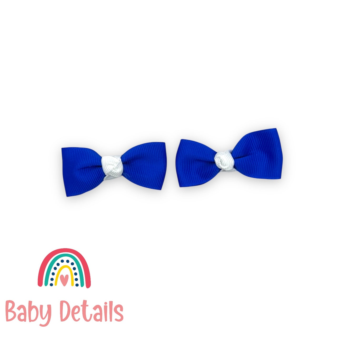 Set of 2 Mini Elegant Bow Hair Clips - Royal Blue & White
