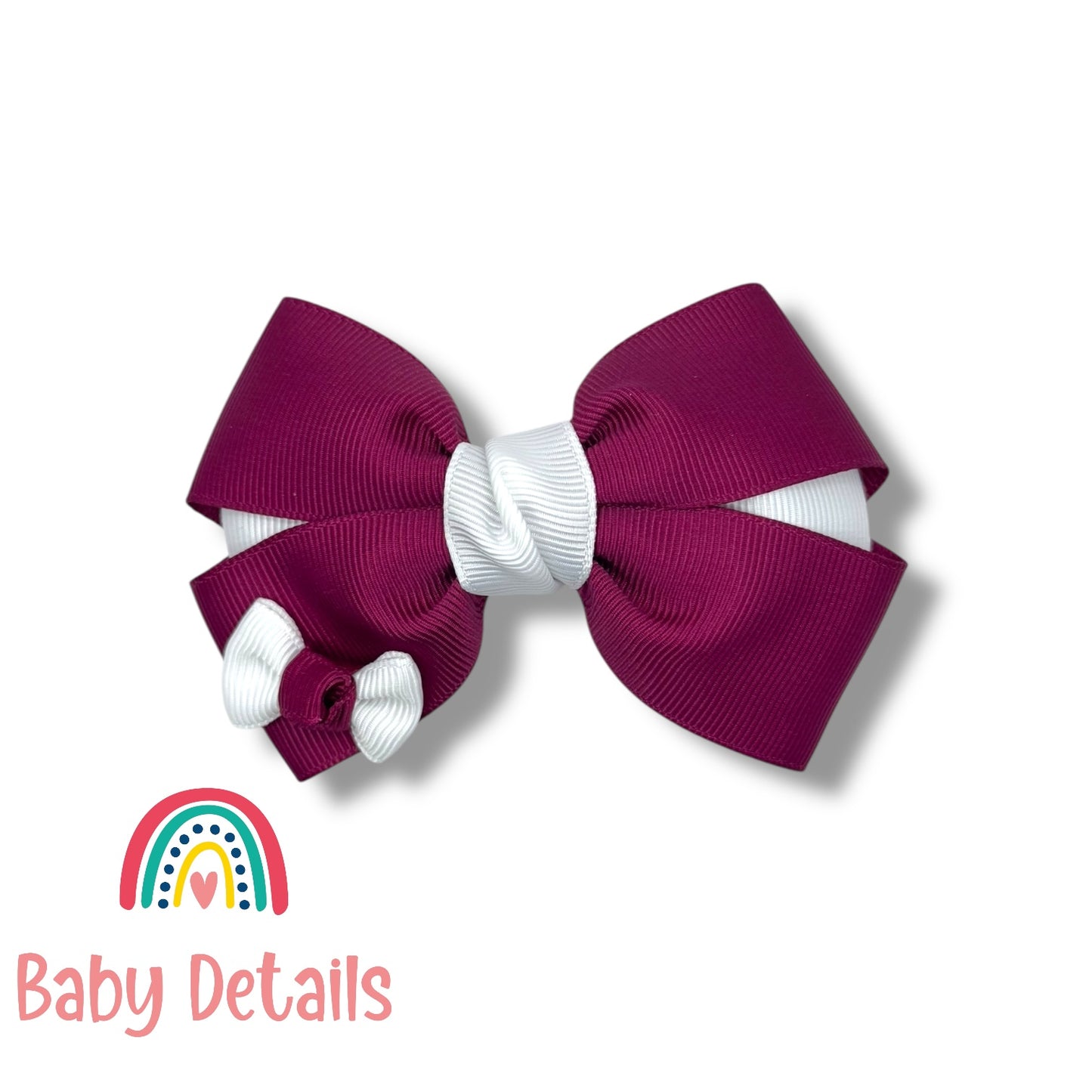 Elegant Pair Bow Clip- Maroon & White
