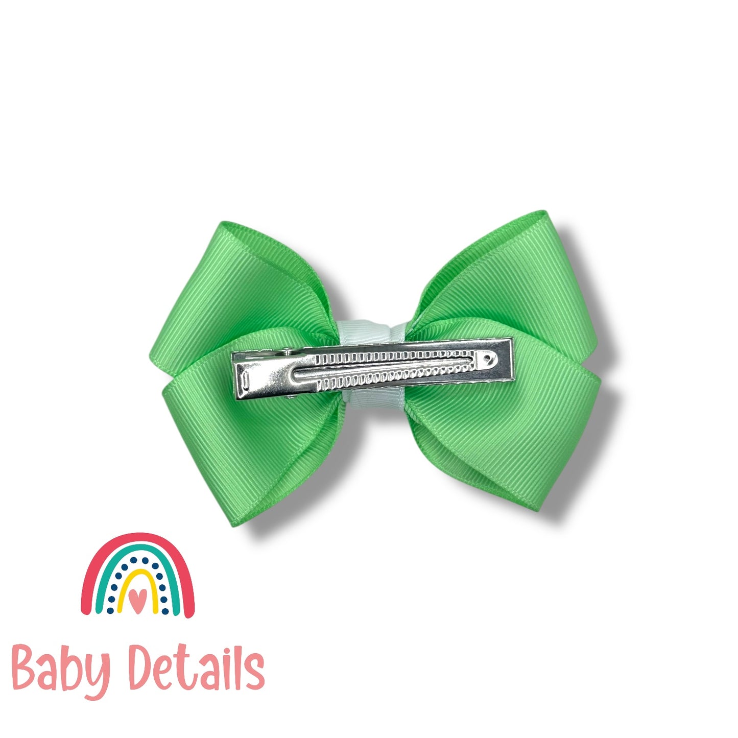 Elegant Pair Bow Clip- Bright Green & White