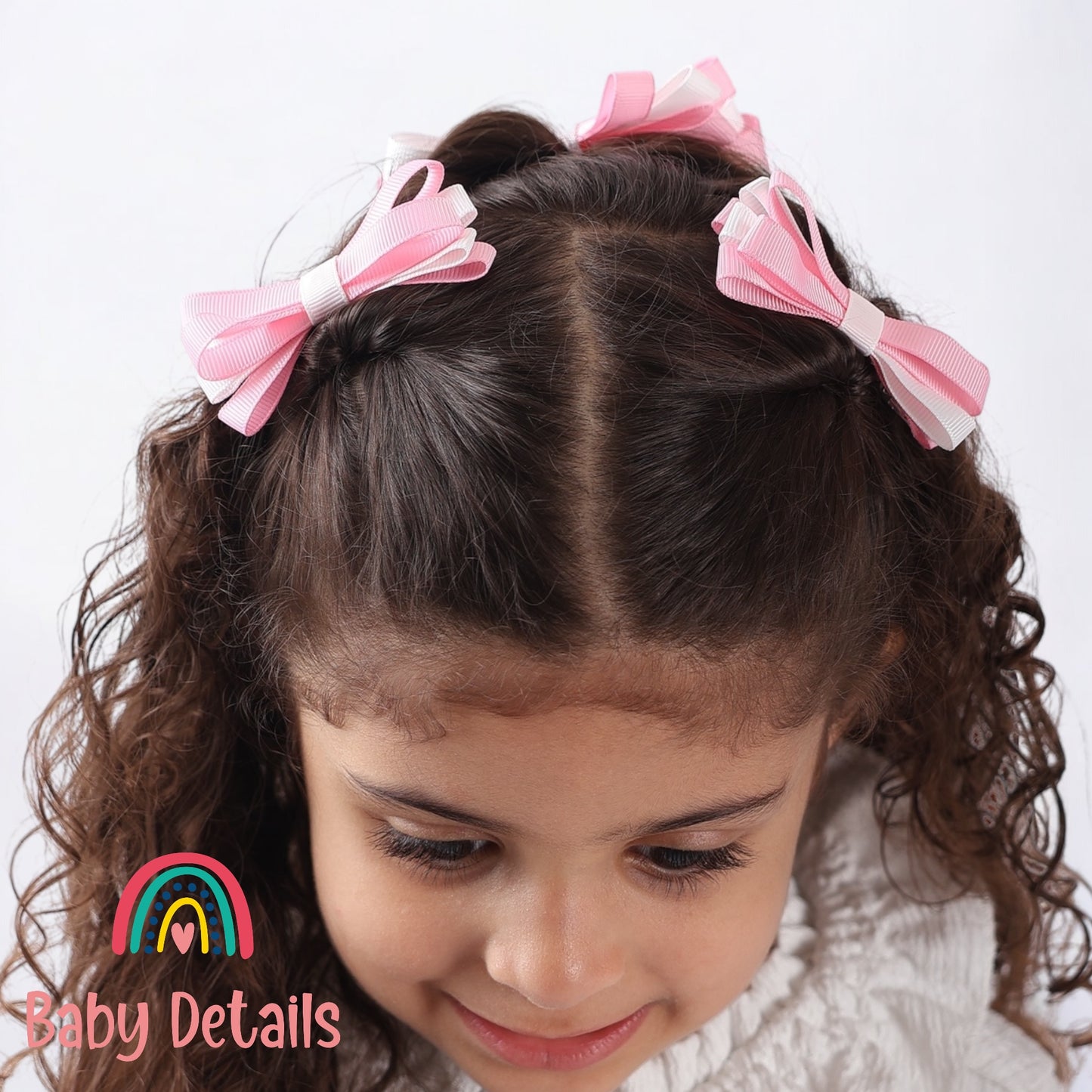 Set of 2 Thin Bow Hair Clips - Light Pink & White
