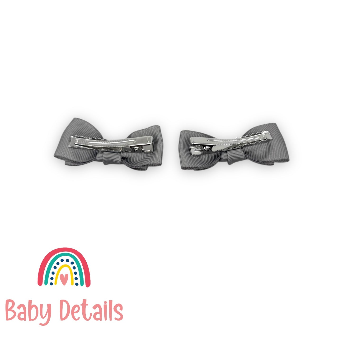 Set of 2 Mini Simple Hair Clips - Light Grey