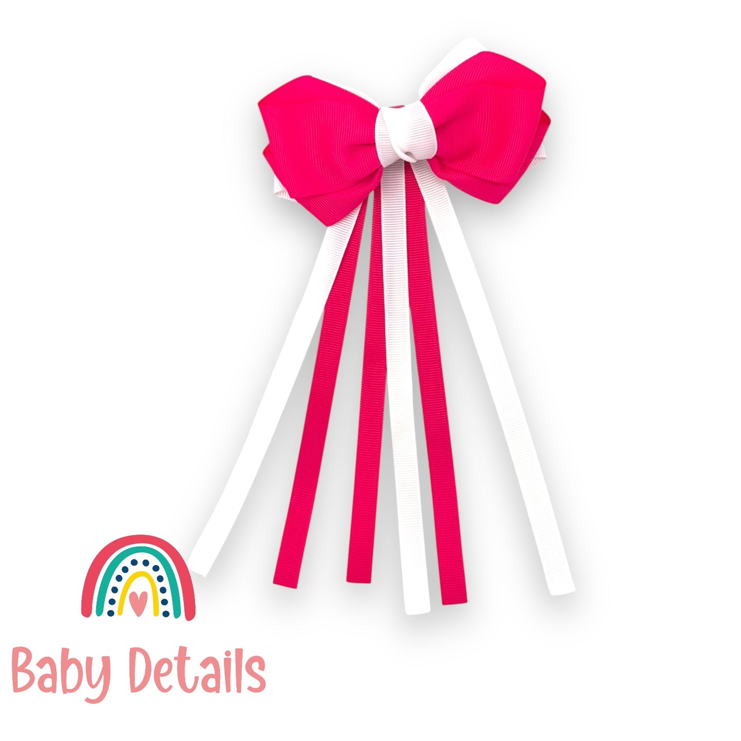 Big Bow Layers with Long Ribbons - Fuchsia & White