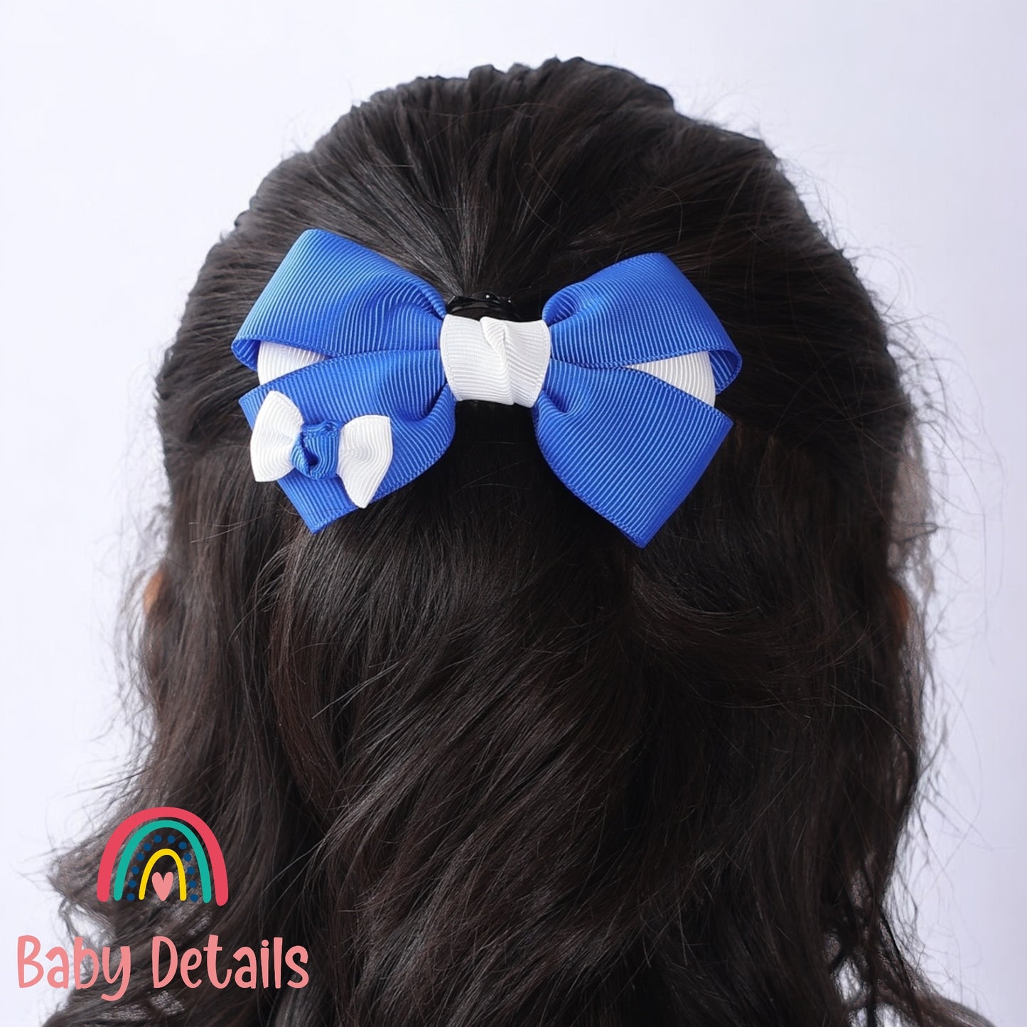 Elegant Pair Bow Clip- Royal Blue & White