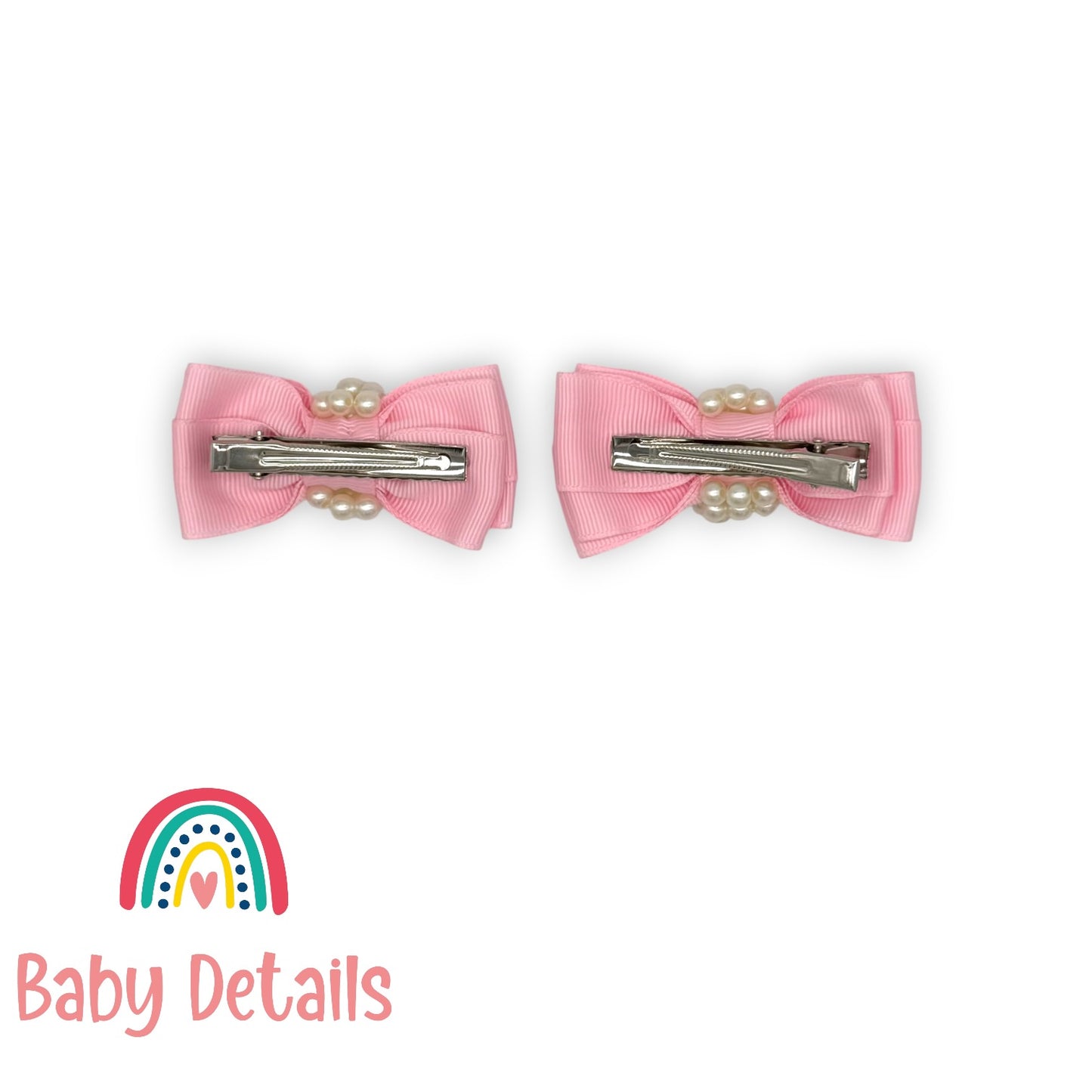 Set of 2 Pearl Ribbon Hair Clip - Light Pink