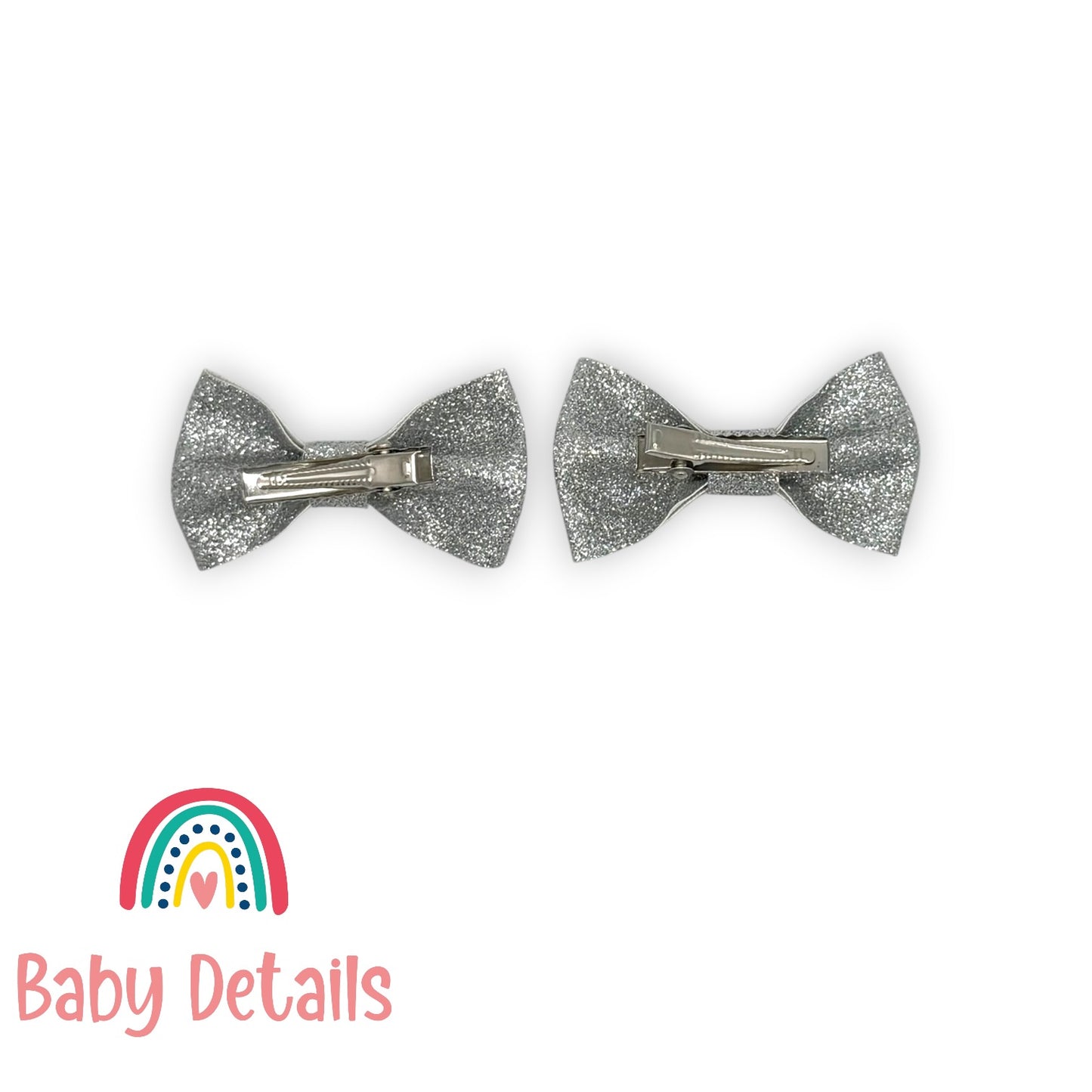 Set of 2 Glitter Bow Hair Clip - Silver