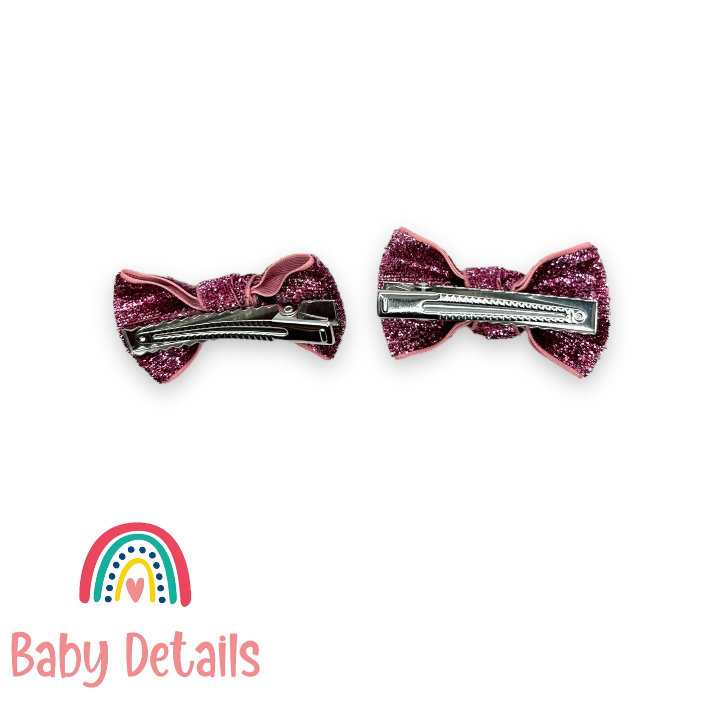 Set of 2 Mini Glitter Bow Clips - Pink