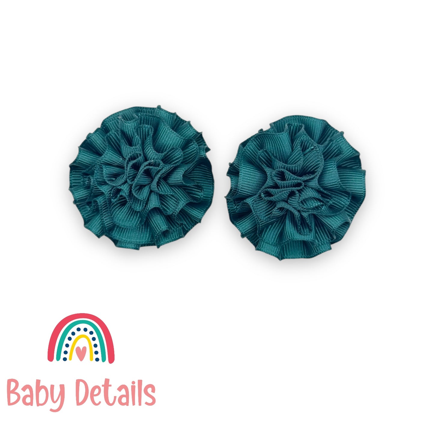Set of 2 Rosette Bow Hair Clips - Deep Green