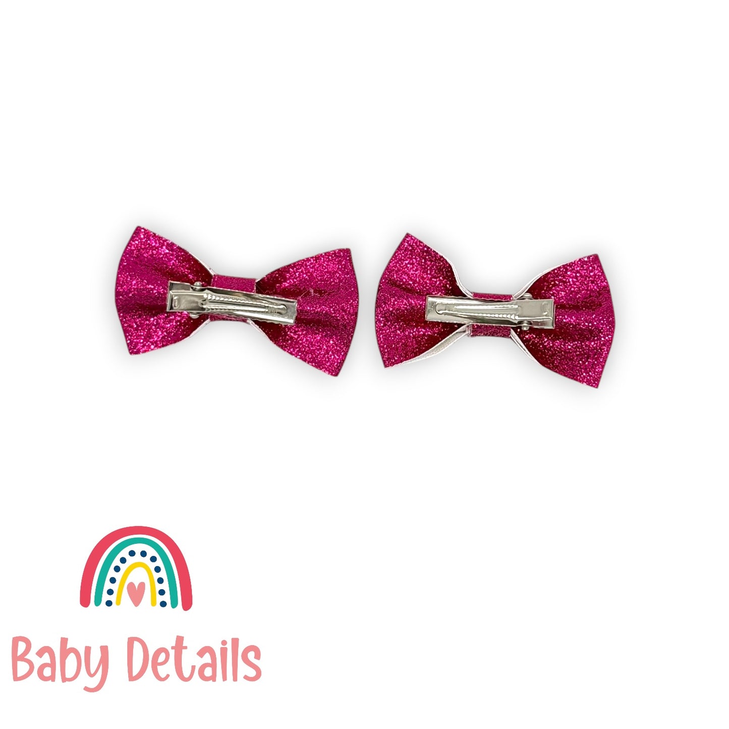 Set of 2 Glitter Bow Hair Clip - Fucshia