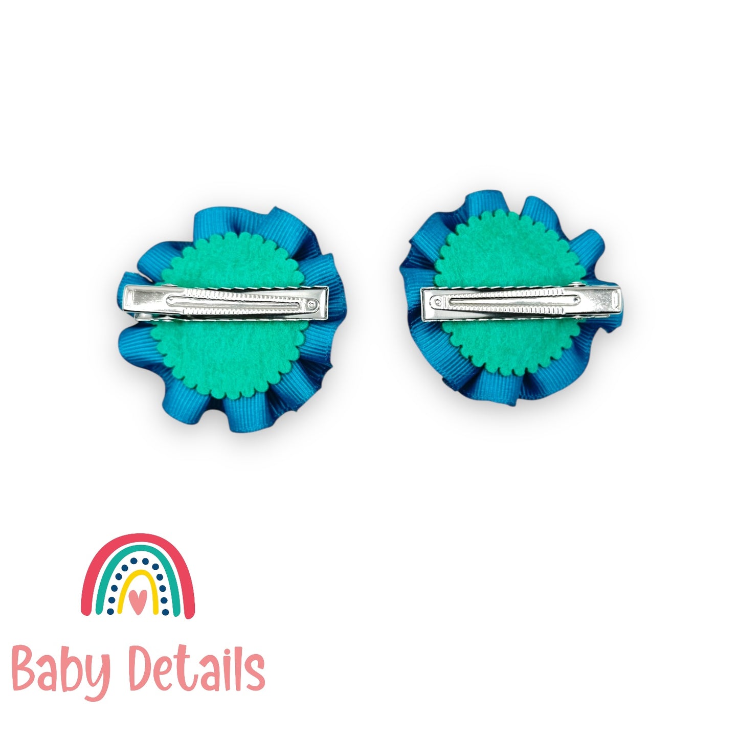 Set of 2 Rosette Bow Hair Clips - Pacific Blue
