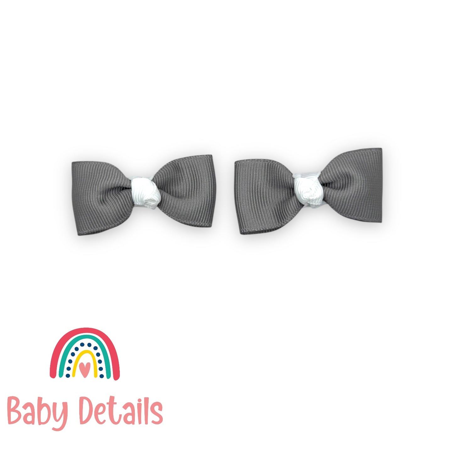 Set of 2 Mini Elegant Bow Hair Clips - Light Grey & White
