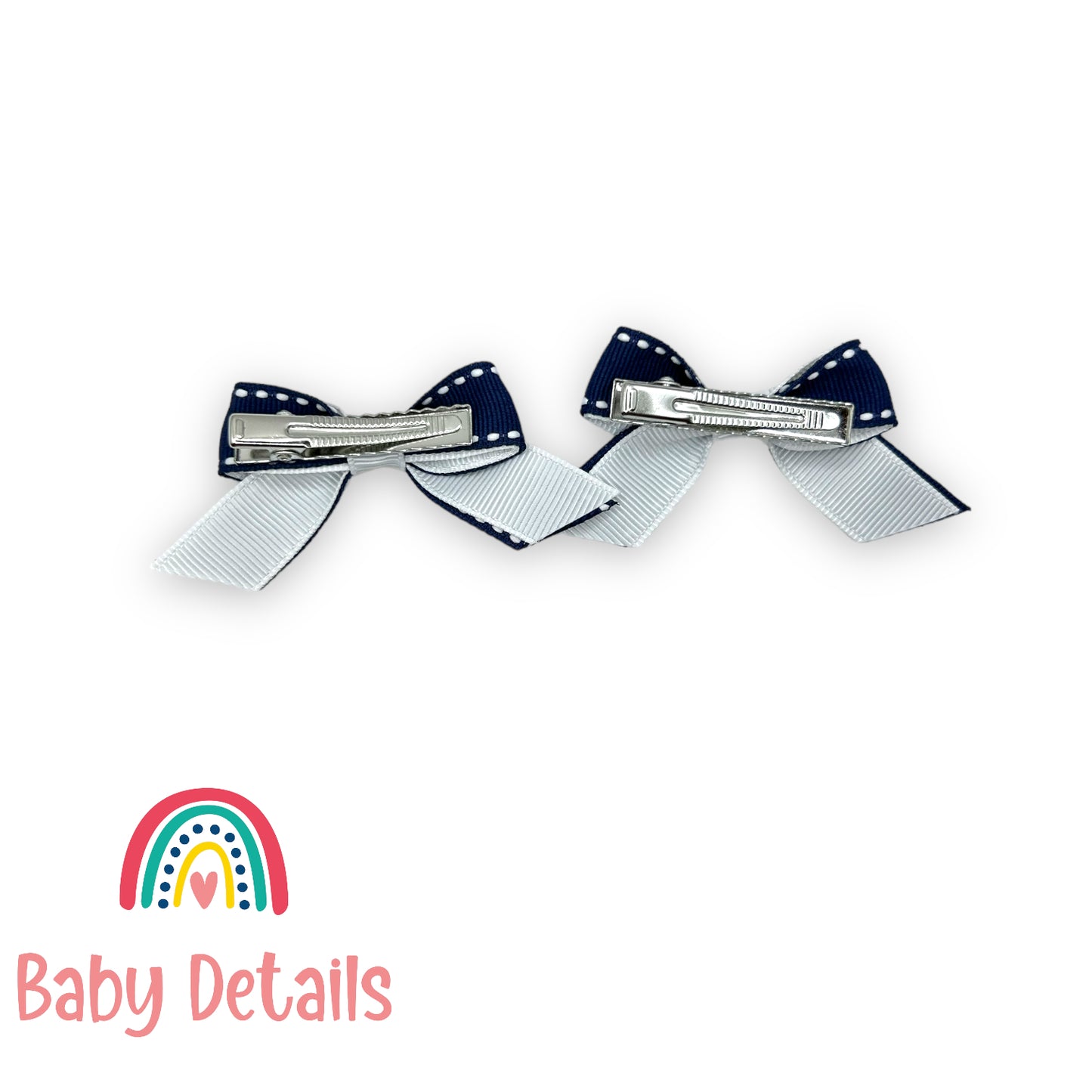 Set of 2 mini stripe hair clips - Navy Blue