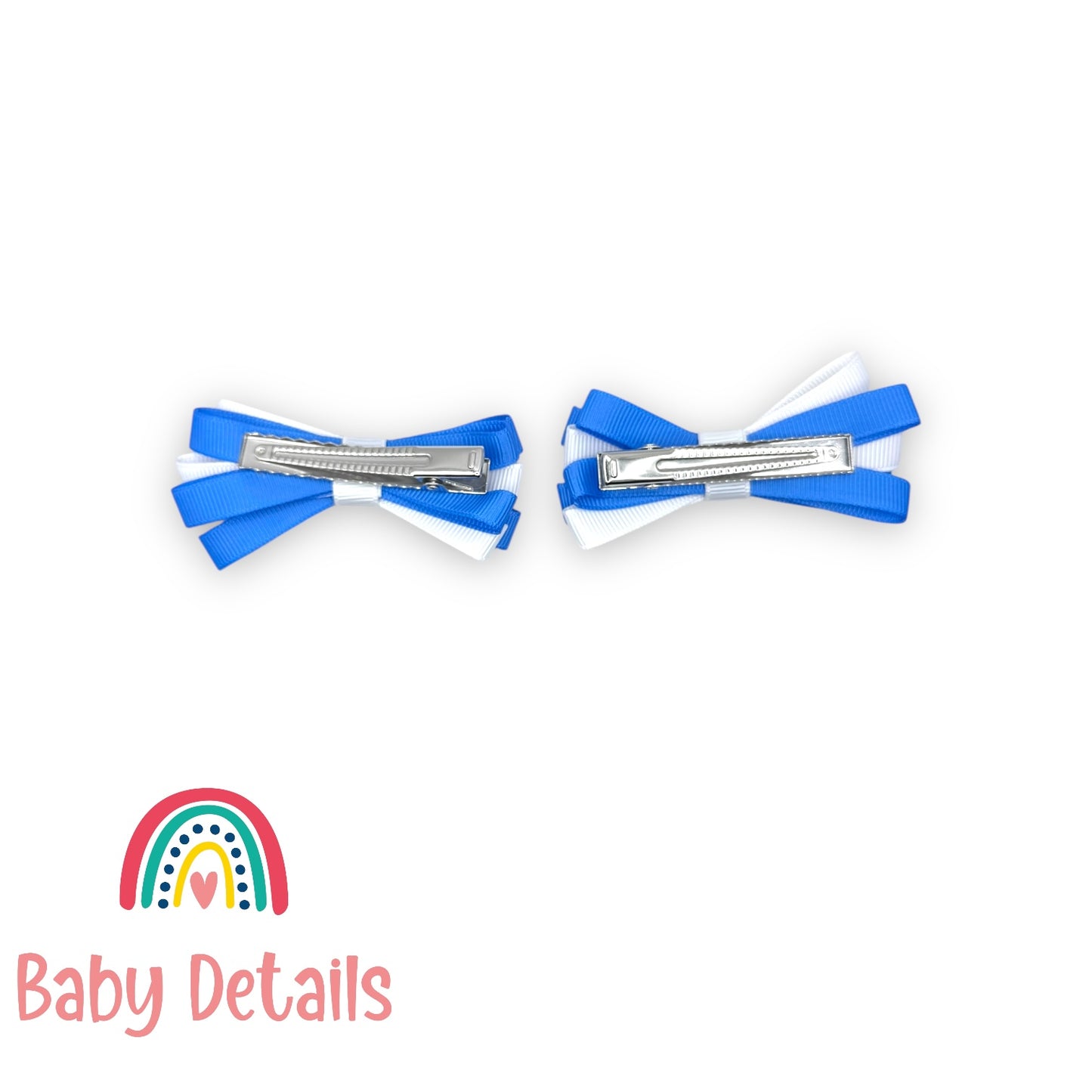Set of 2 Thin Bow Hair Clips - Sky Blue & White