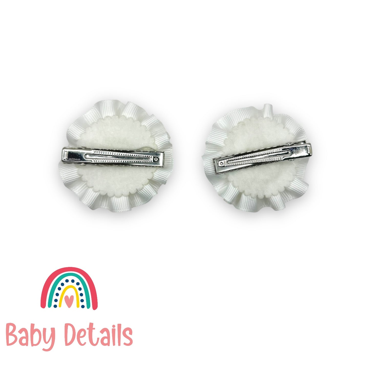 Set of 2 Rosette Bow Hair Clips - White