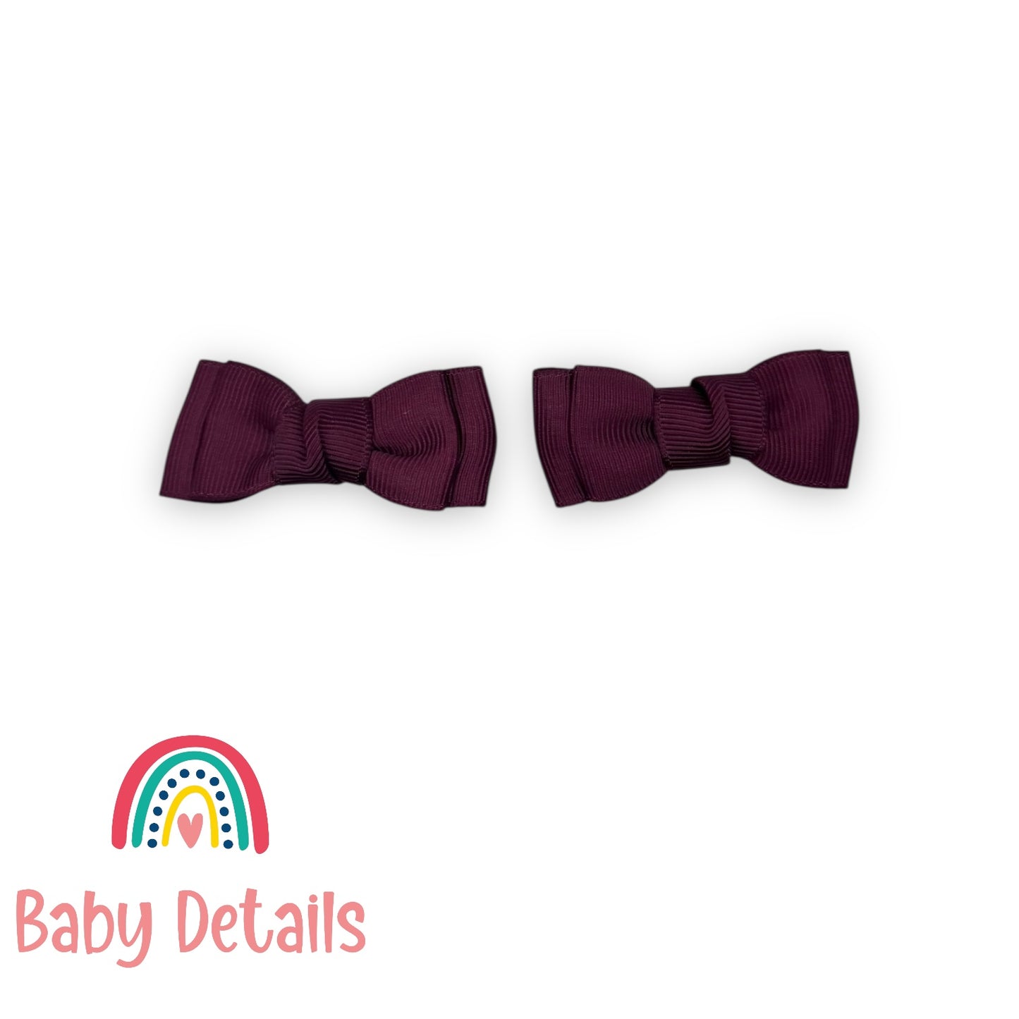 Set of 2 Mini Simple Hair Clips - Burgundy