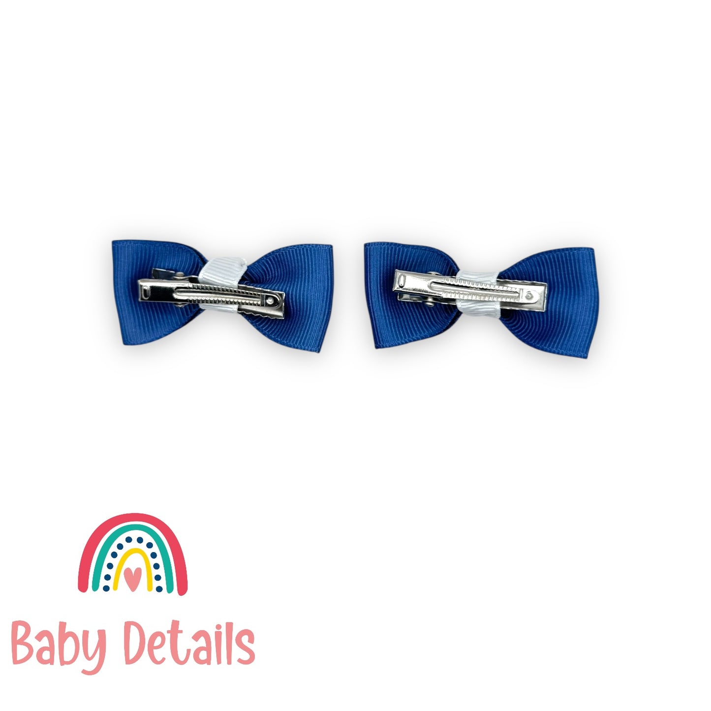 Set of 2 Mini Elegant Bow Hair Clips - Blue Grey & White