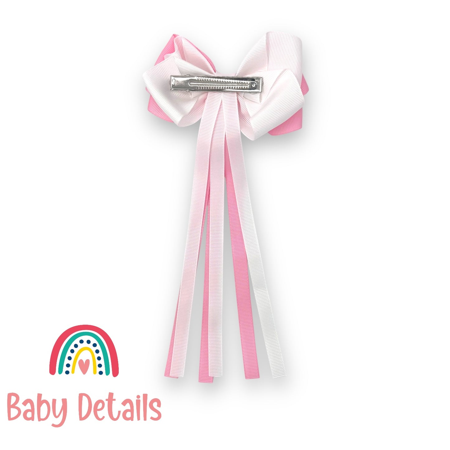 Big Bow Layers with Long Ribbons - Light Pink & White