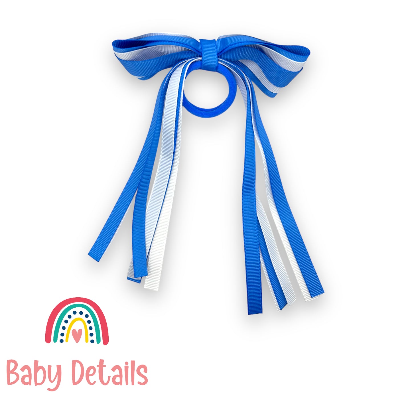 ربطة شعر بشرائط طويلة - أزرق سماوي وأبيض