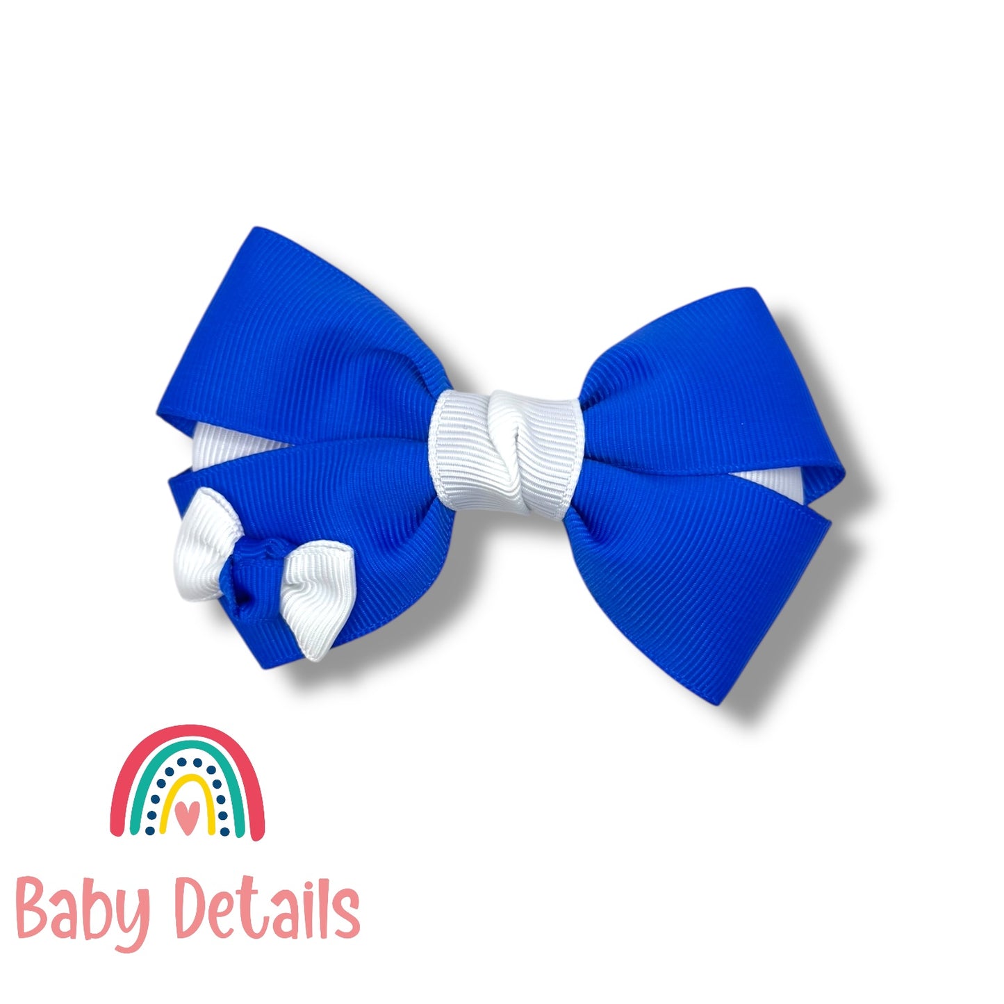 Elegant Pair Bow Clip- Royal Blue & White