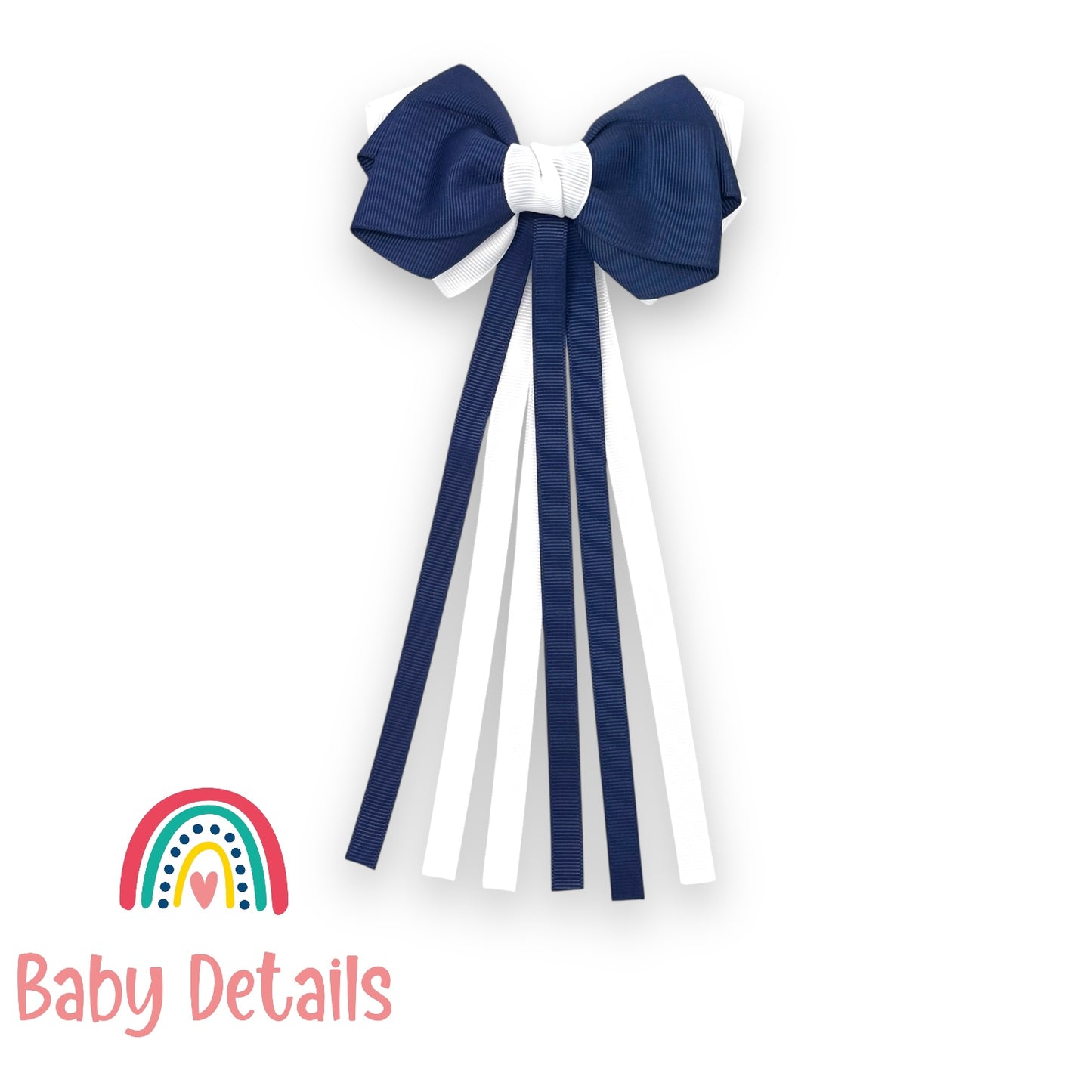 Big Bow Layers with Long Ribbons - Navy Blue & White