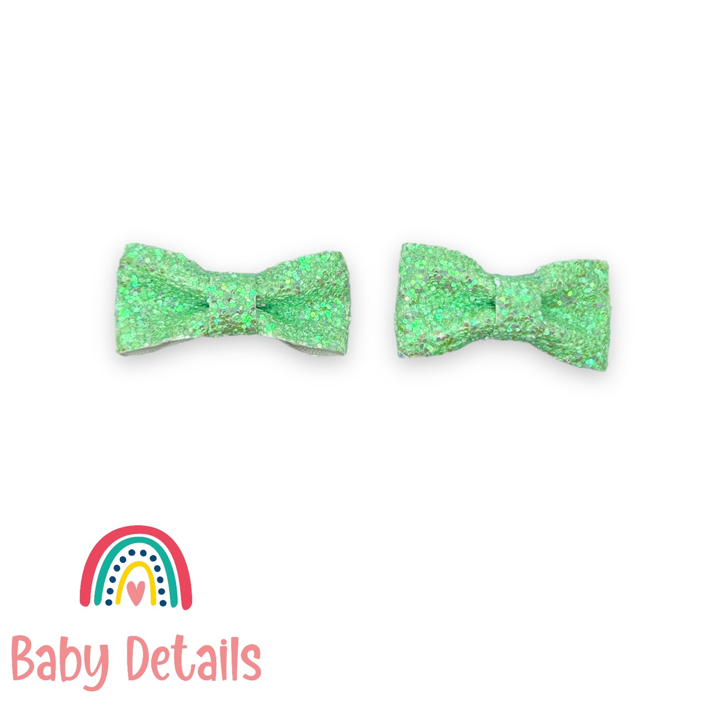 Set of 2 Mini Glitter Hair Clips - Green