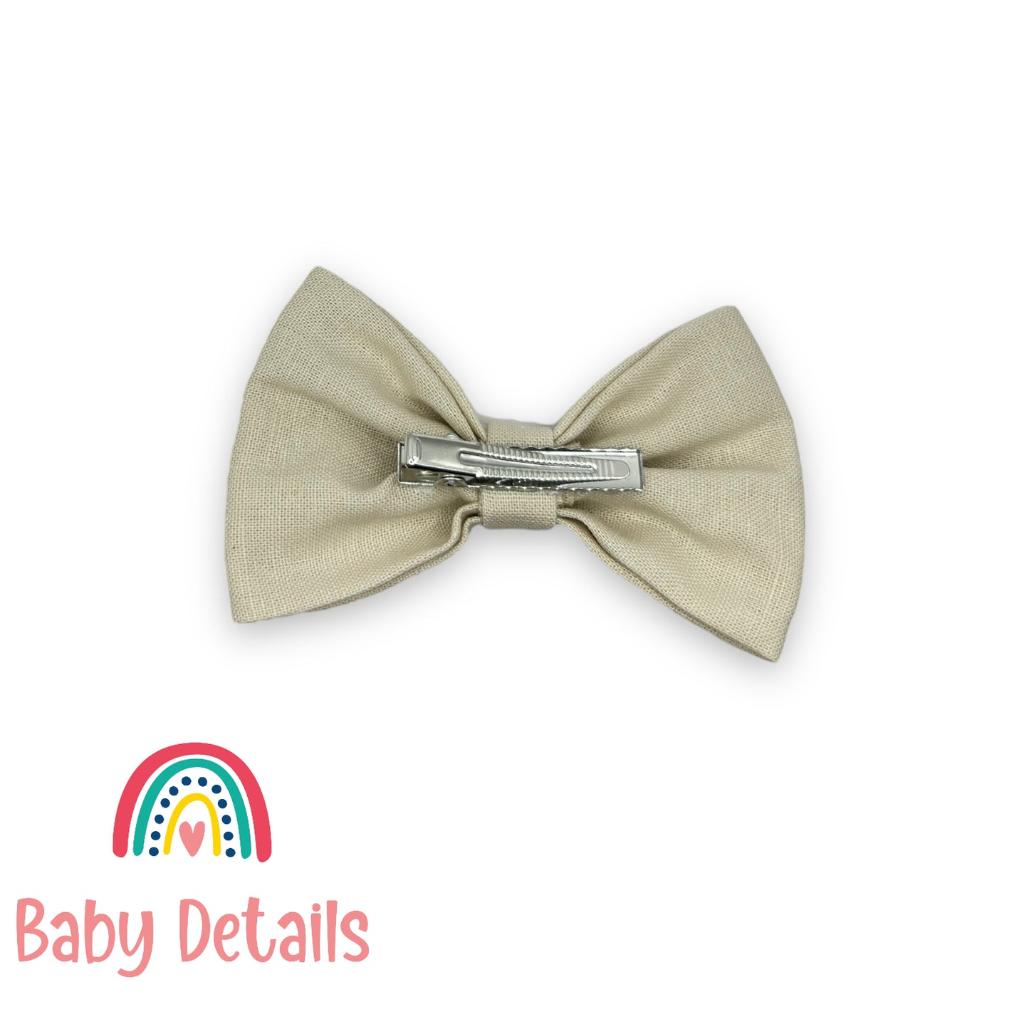 Linen Bow Hair Clip with Crystals - Beige