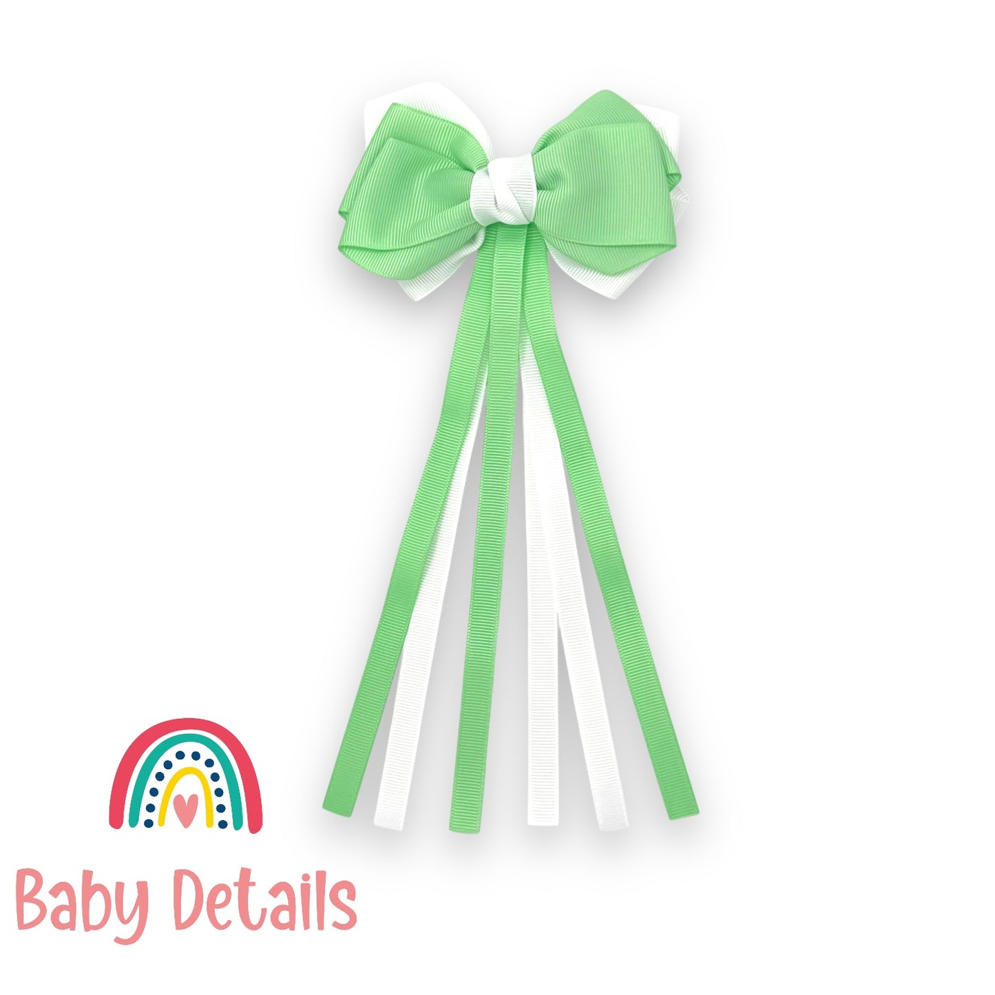Big Bow Layers with Long Ribbons - Bright Green & White