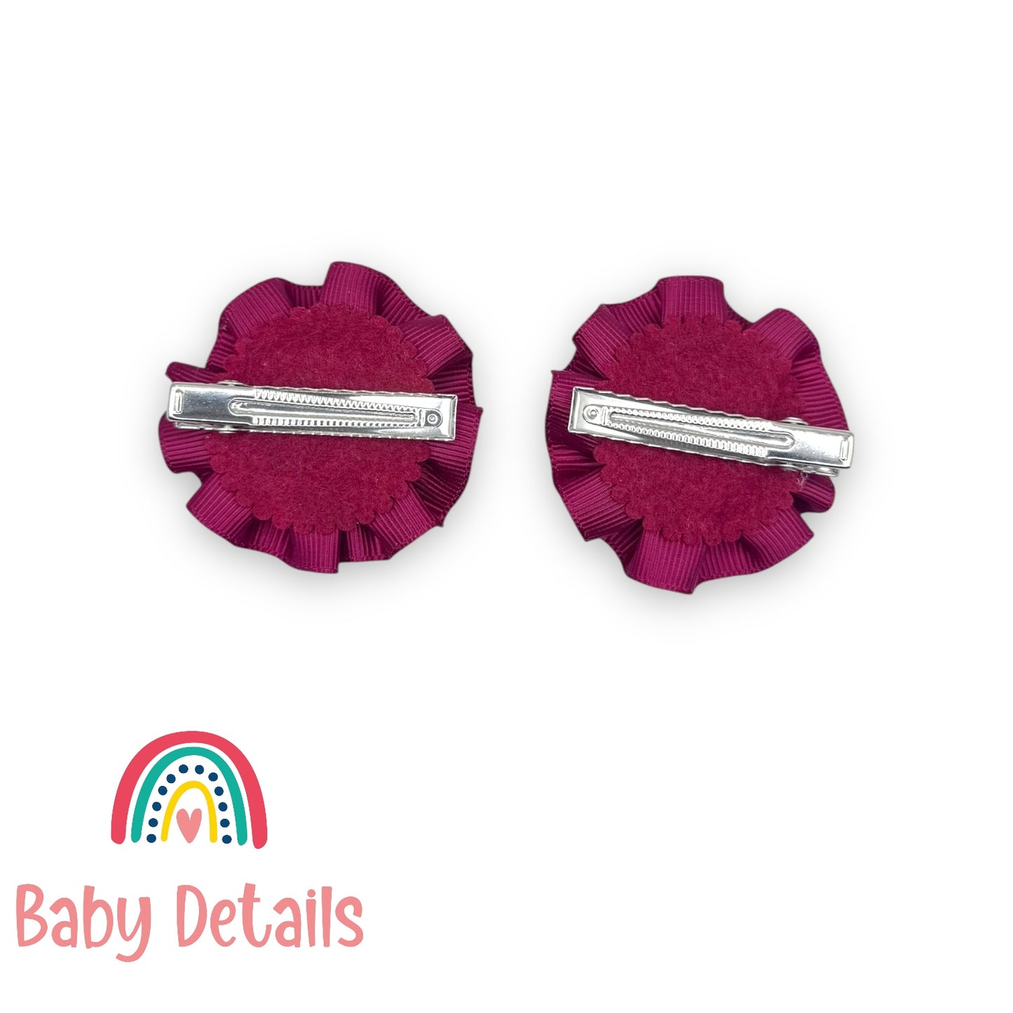 Set of 2 Rosette Bow Hair Clips - Maroon